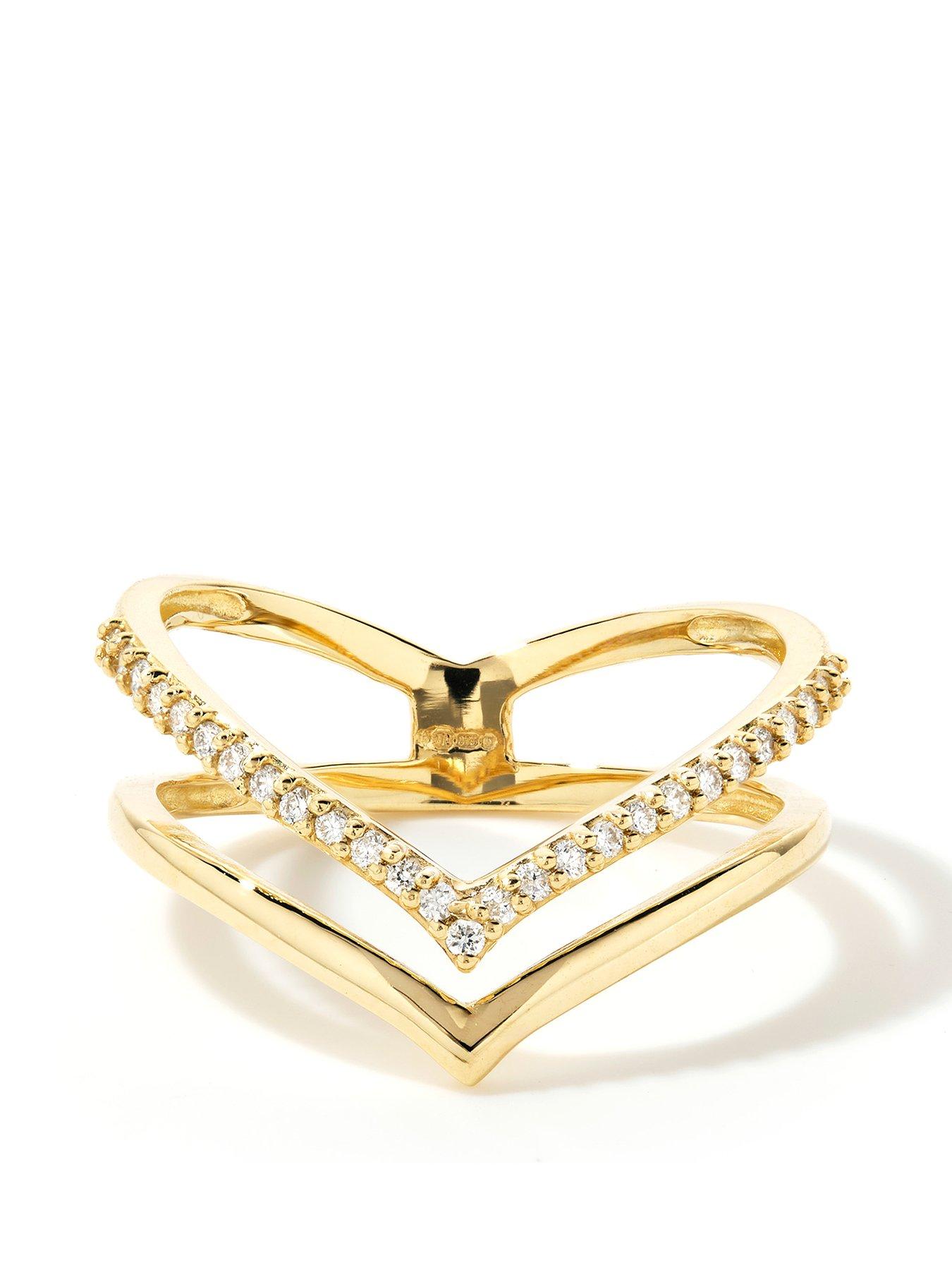 undefined Solid 9ct Yellow Gold Lab Grown Diamond Double Wishbone Ring