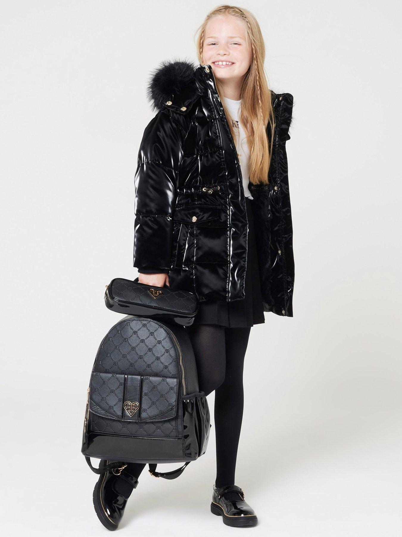 Older Girl Padded High Shine Coat Black