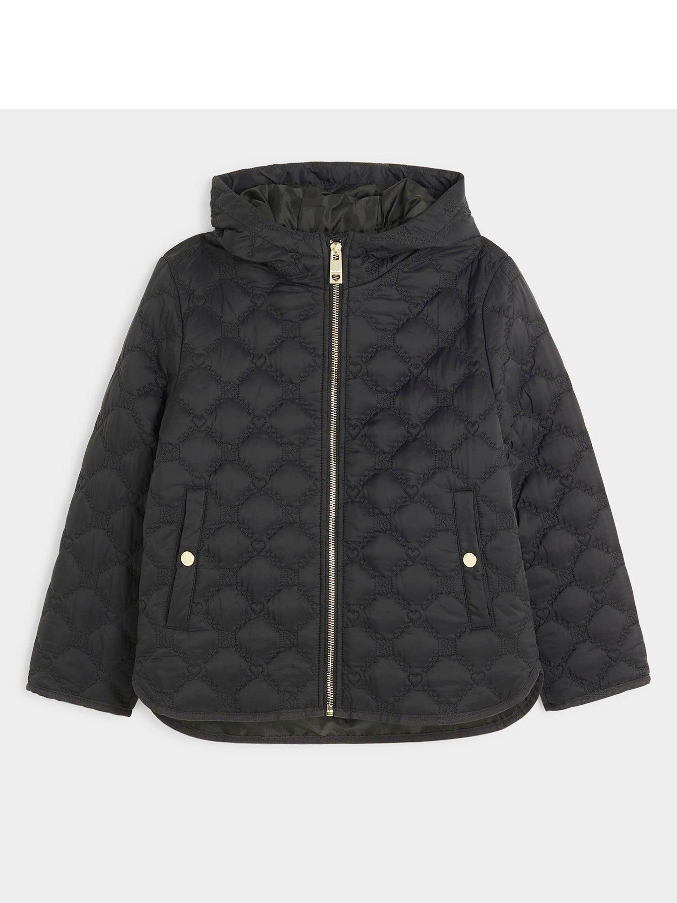 River Island Girls Ri Monogram Padded Coat Black Littlewoods