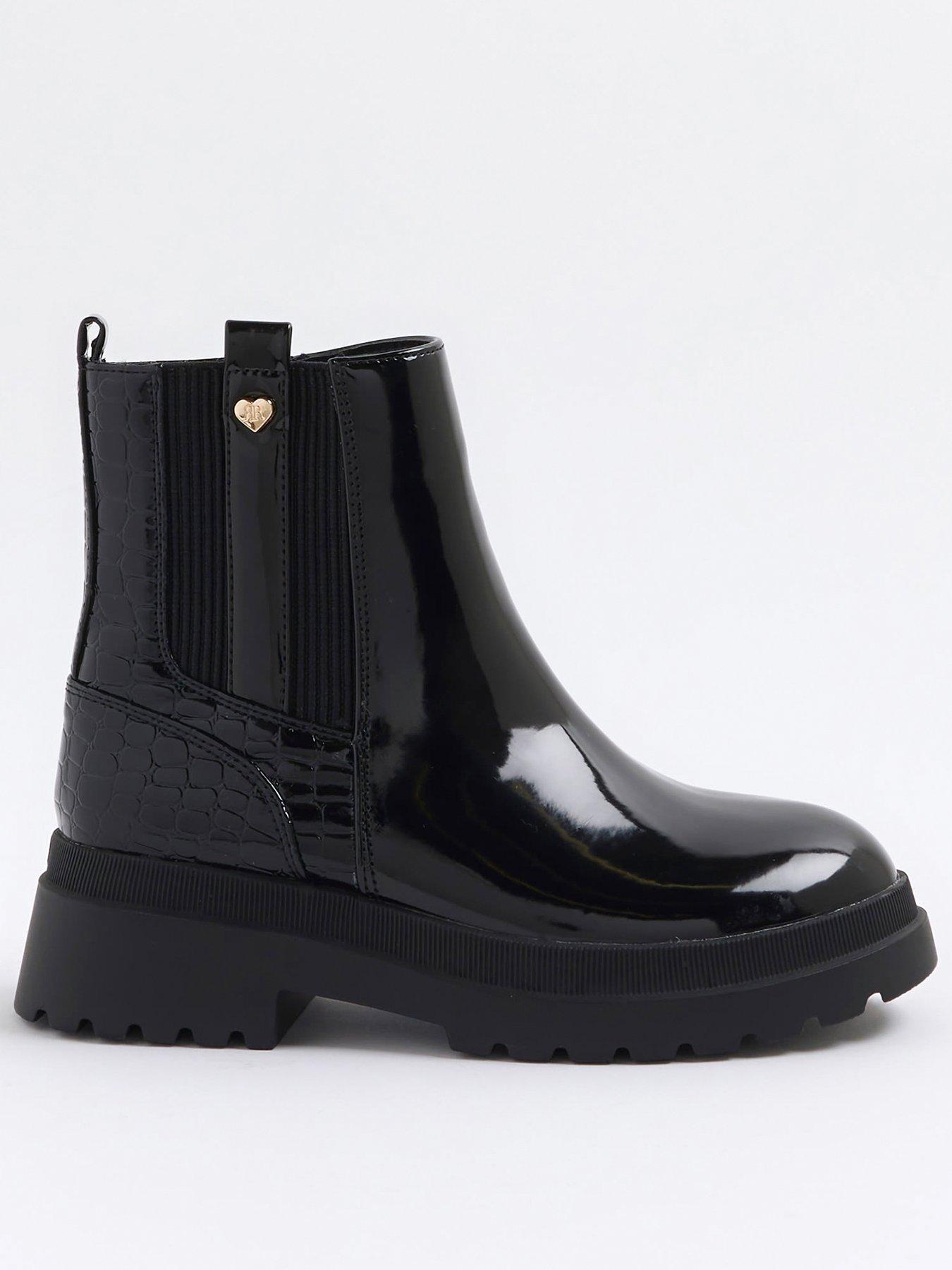 Older Girl Patent Stud Chelsea Boots Black