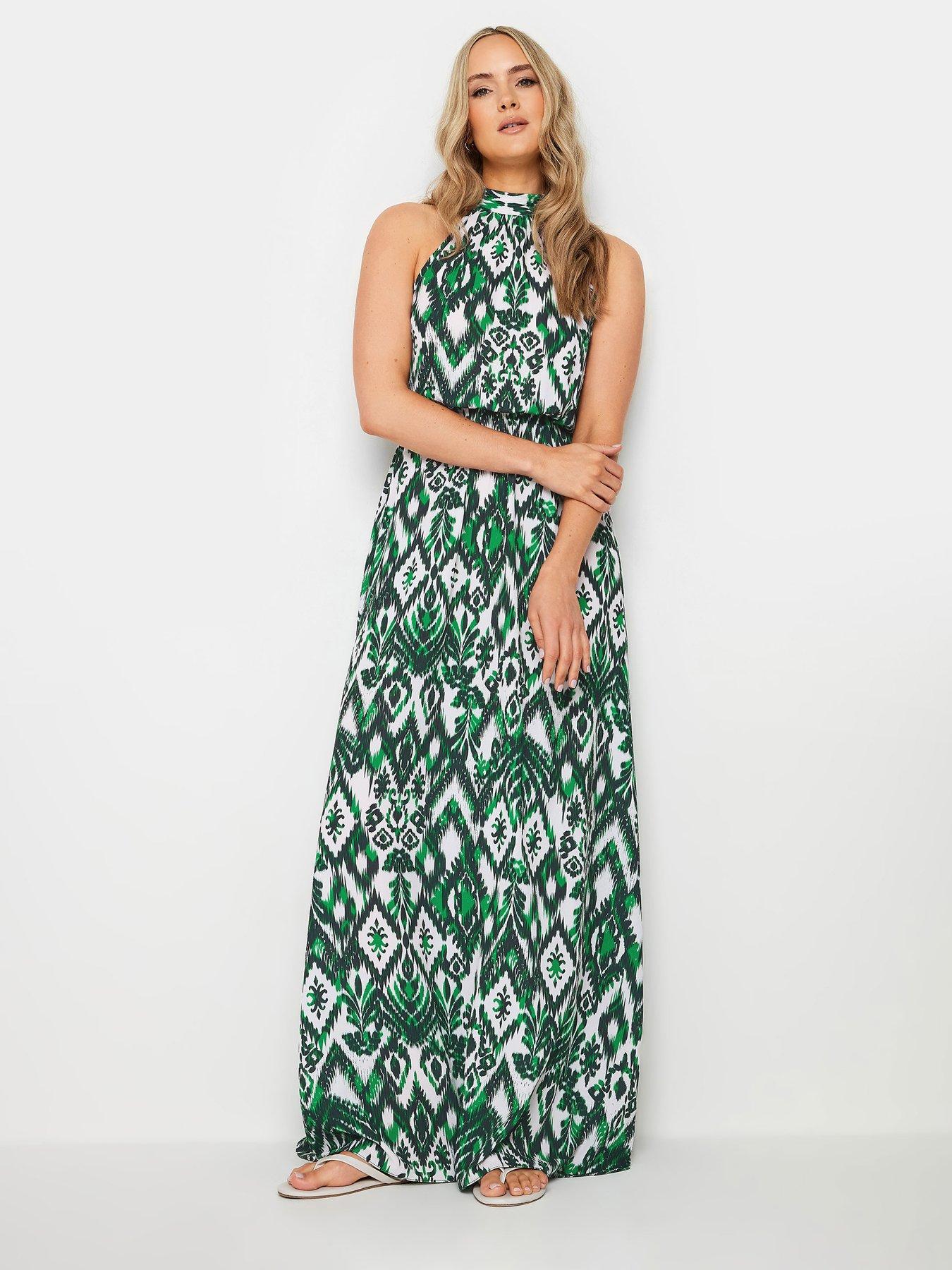 Image 1 of 4 of Long Tall Sally Tall Aztec Halterneck Maxi Dress - Green