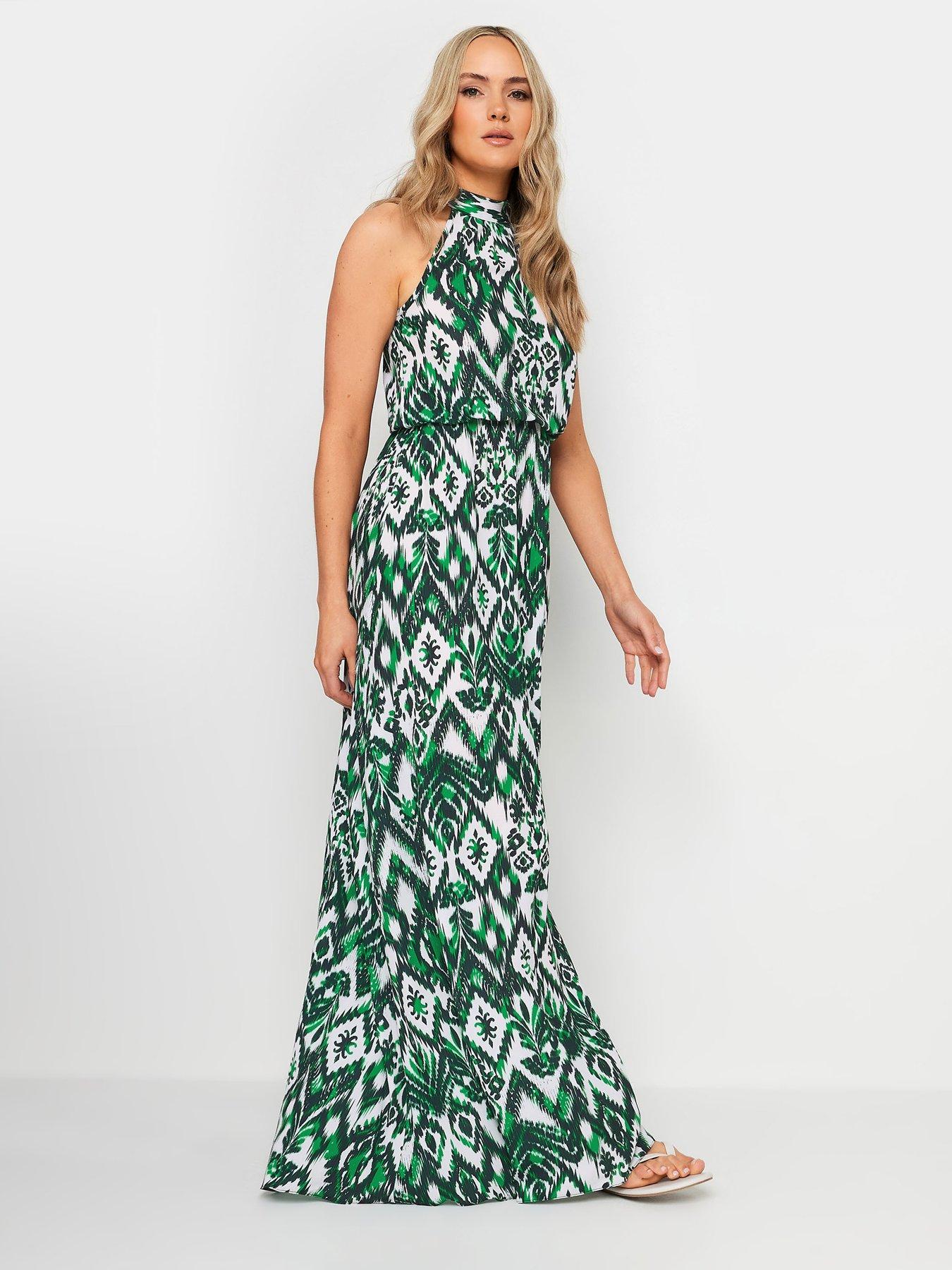 Image 3 of 4 of Long Tall Sally Tall Aztec Halterneck Maxi Dress - Green