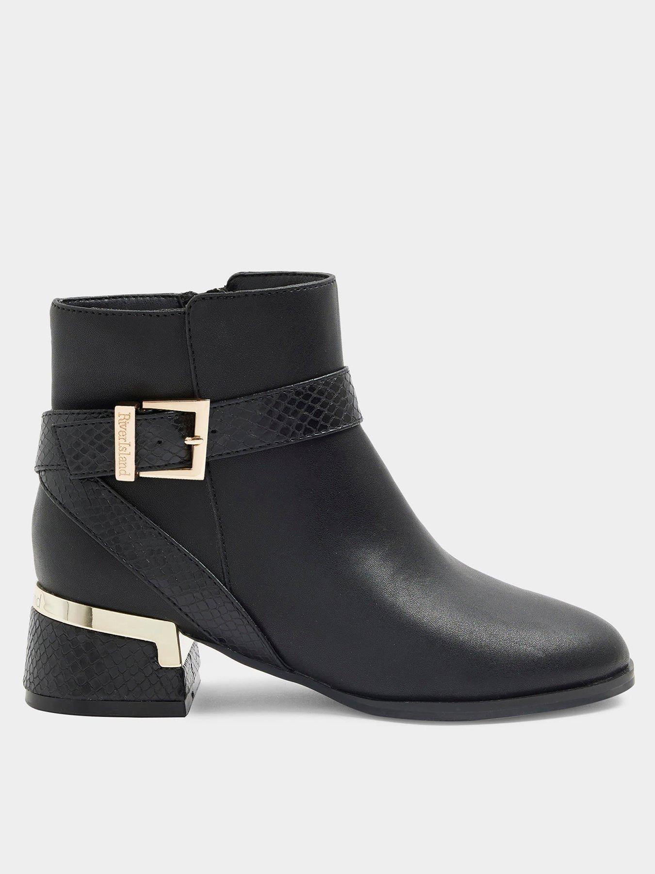 undefined Older Girl Buckle Detail Heeled Boots - Black