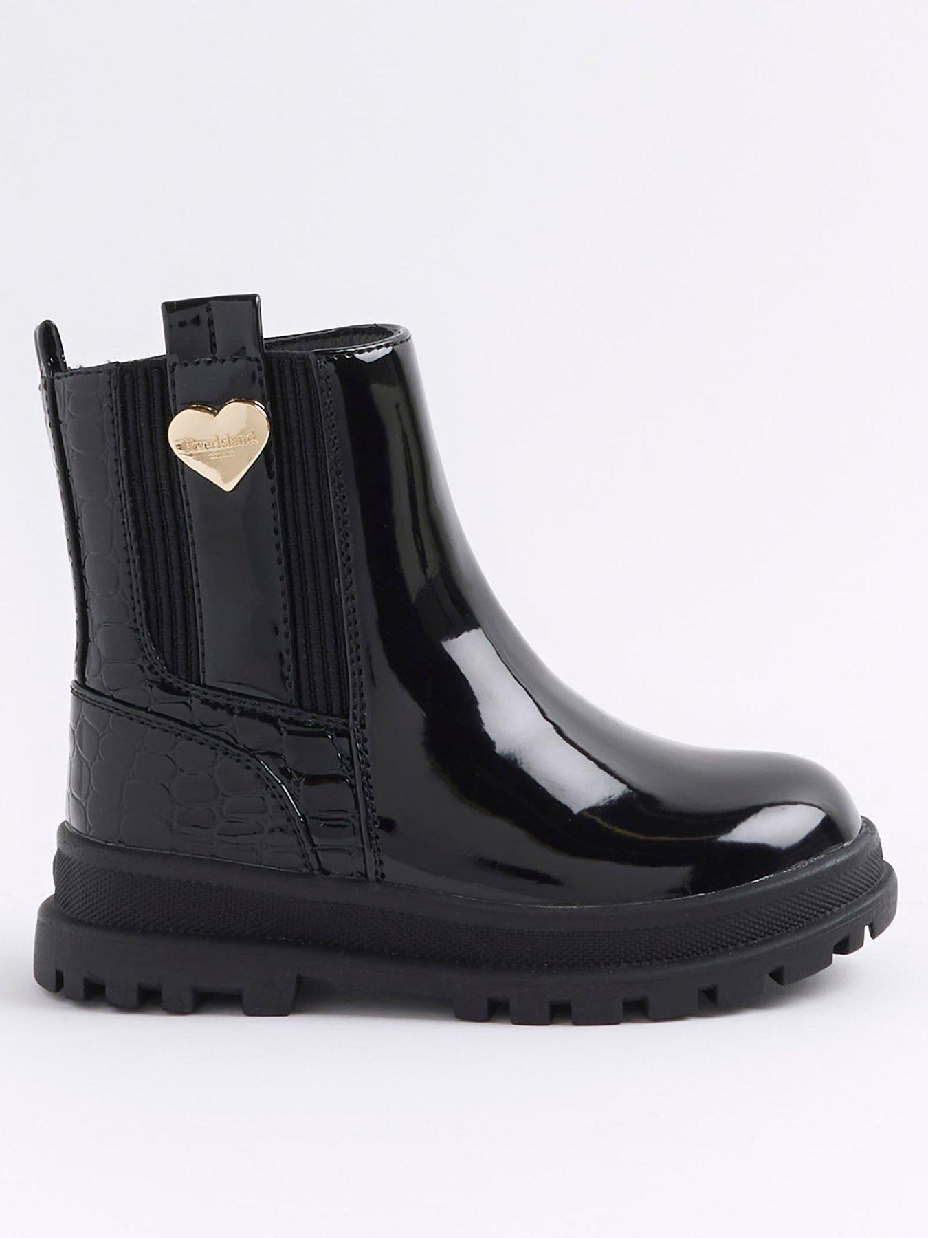 River Island Mini Patent Chelsea Boots Black littlewoods