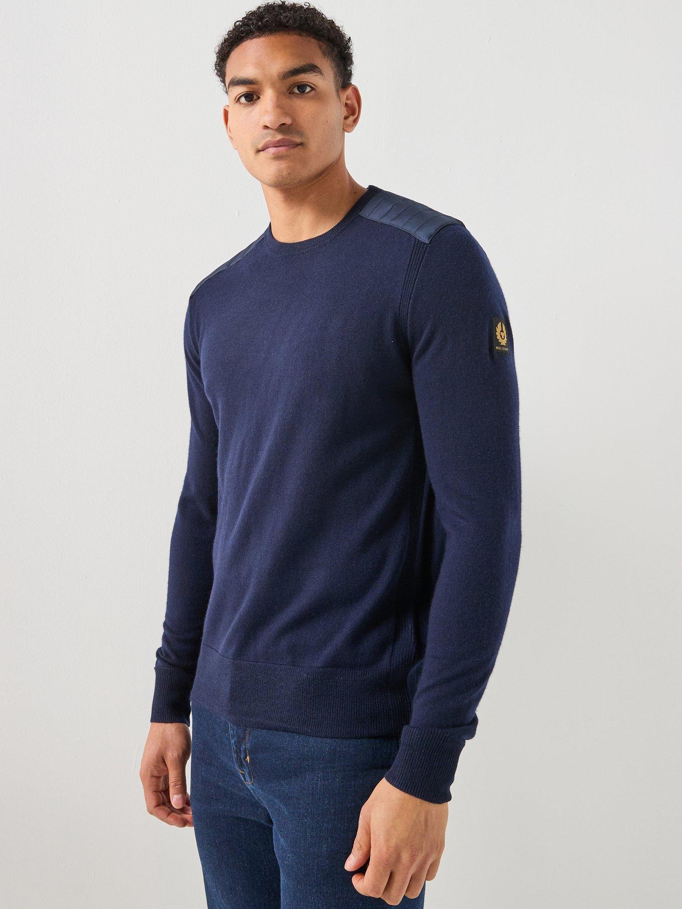 Belstaff Kerrigan Nylon Shoulder Merino Wool Knitted Jumper - Navy