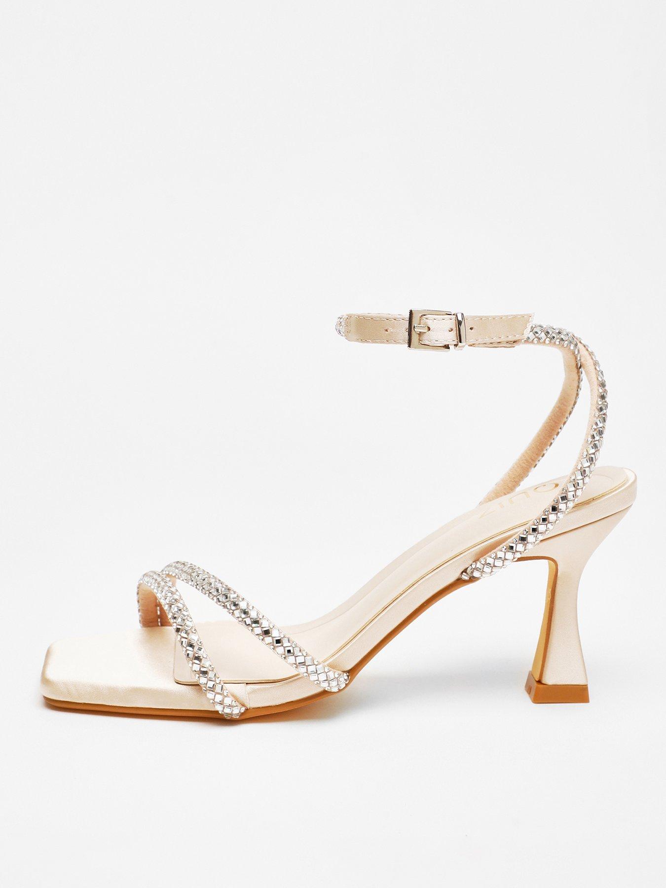 Quiz Champagne Diamante Asymmetric Heeled Sandals Littlewoods