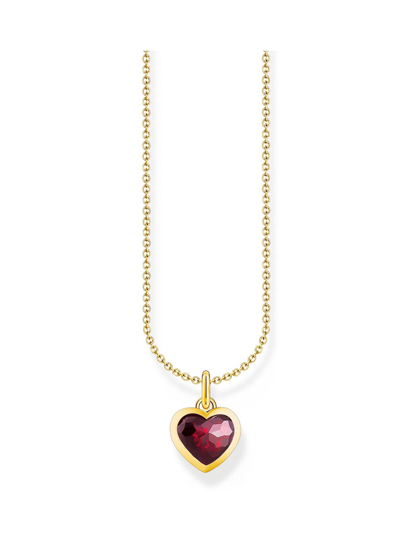 undefined Heart pendant necklace: romantic, dark red zirconia stone, adjustable length
