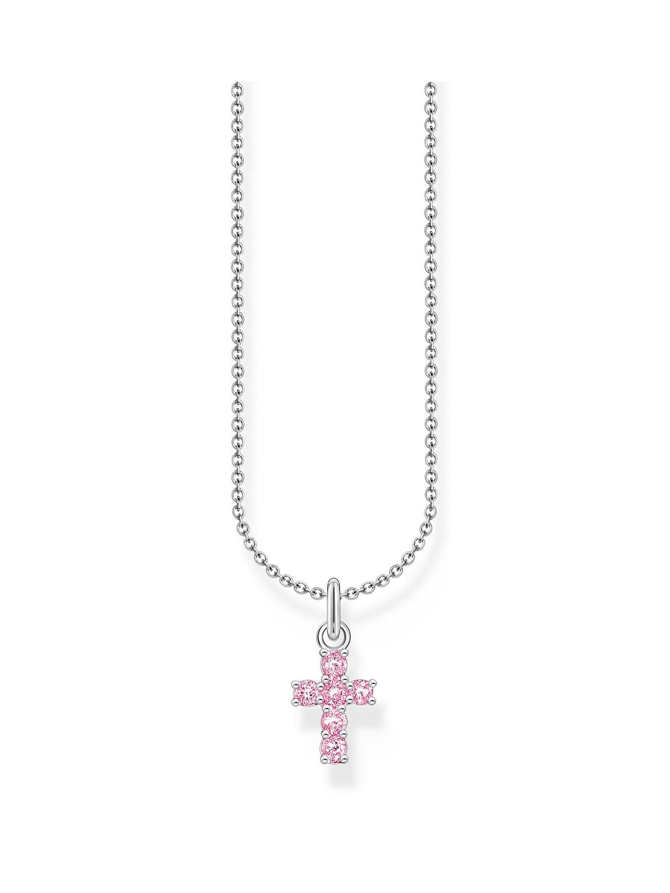 undefined Cross pendant: trendy, pink zirconia, silver