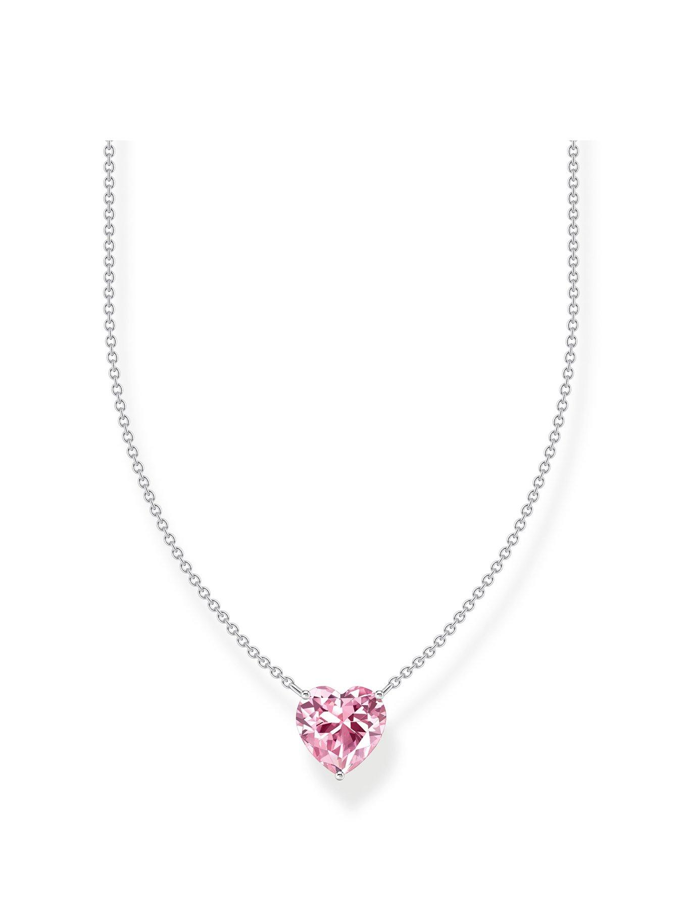undefined Large heart pendant: romantic, pink zirconia, silver