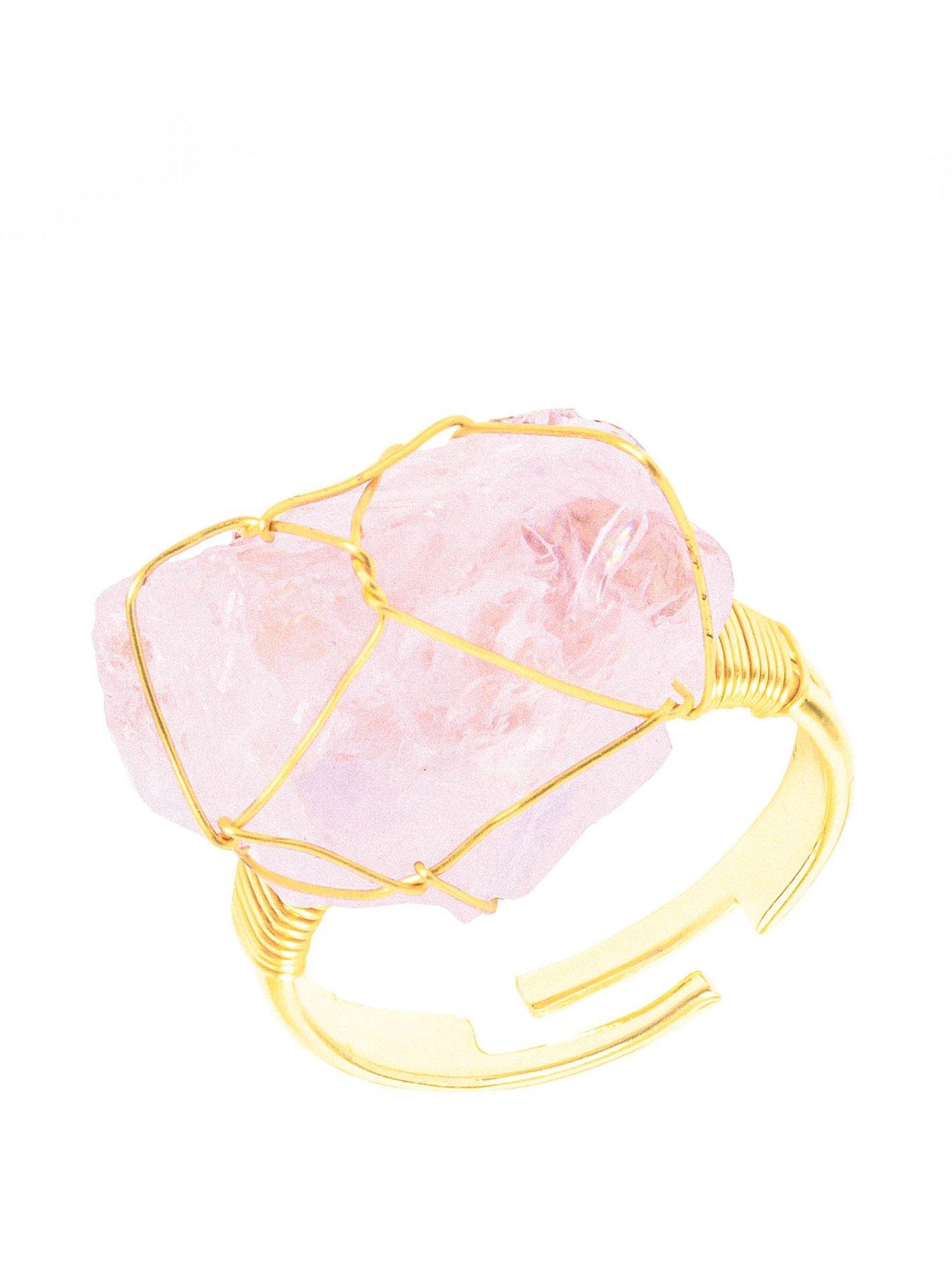 image of the-love-collection-raw-stone-wire-wrap-ring-pink