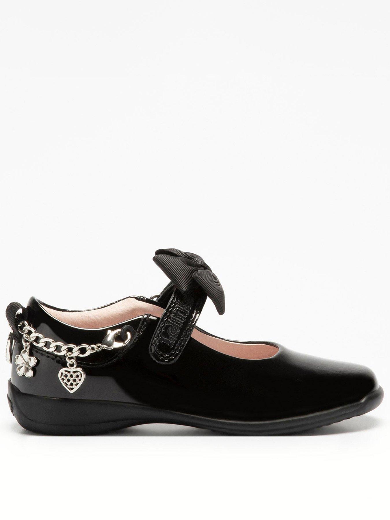 undefined Alicia Bracelet Removeable Bow Patent School Shoe - Black