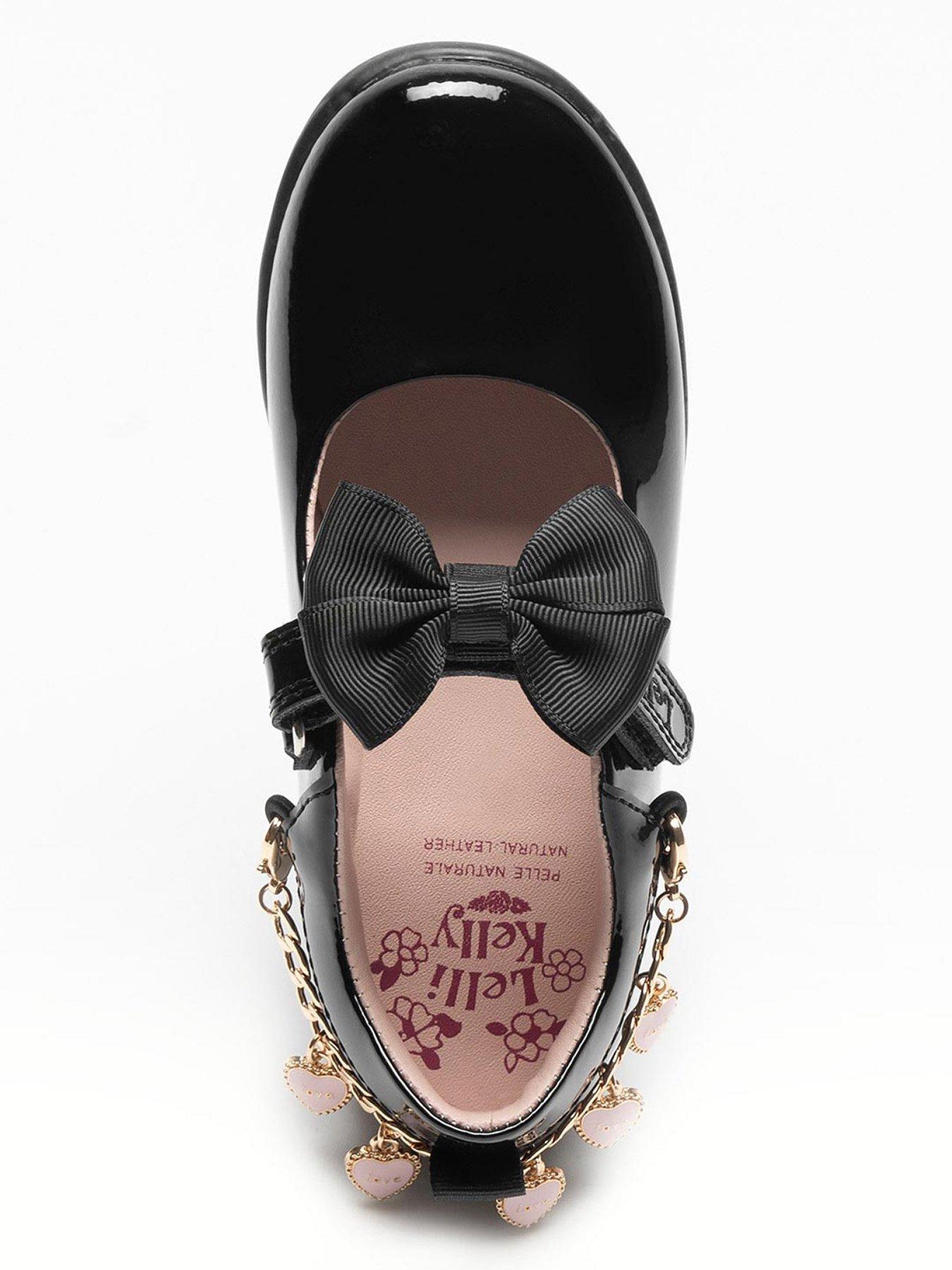  image of lelli-kelly-annie-bracelet-removeable-bow-patent-school-shoe-black