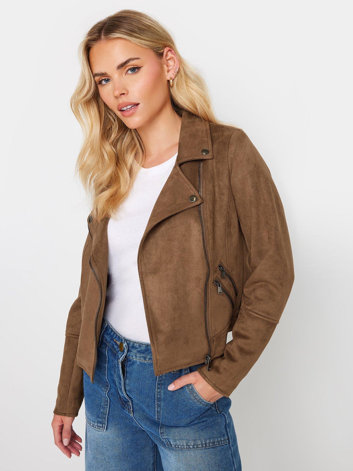 undefined Petite Suedette Biker Jacket - Brown