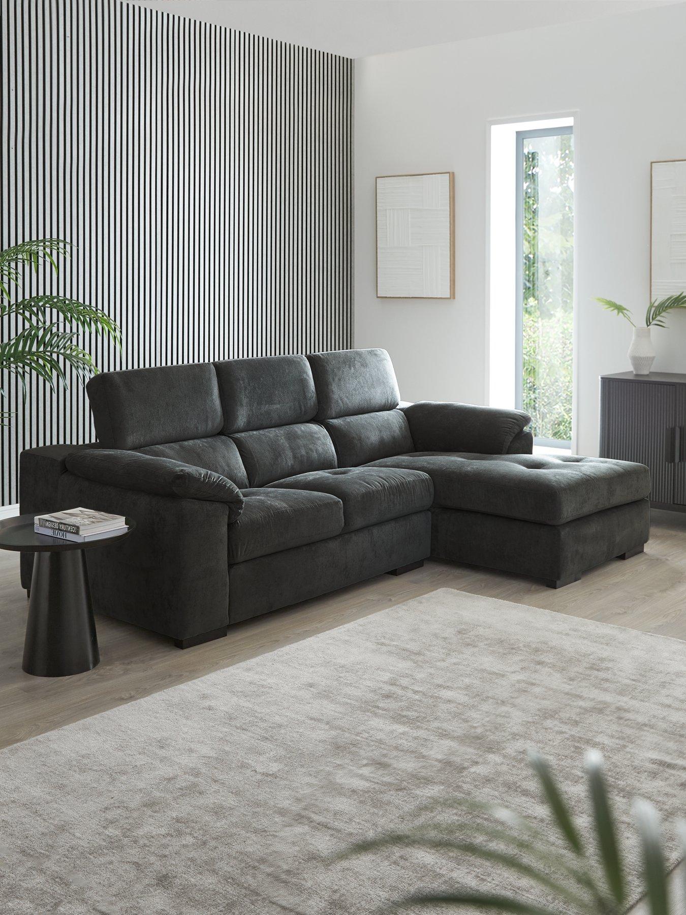The Very Collection Brady Right Hand 3 Seater Fabric Chaise Sofa - Grey/Walnut - FSC Certified