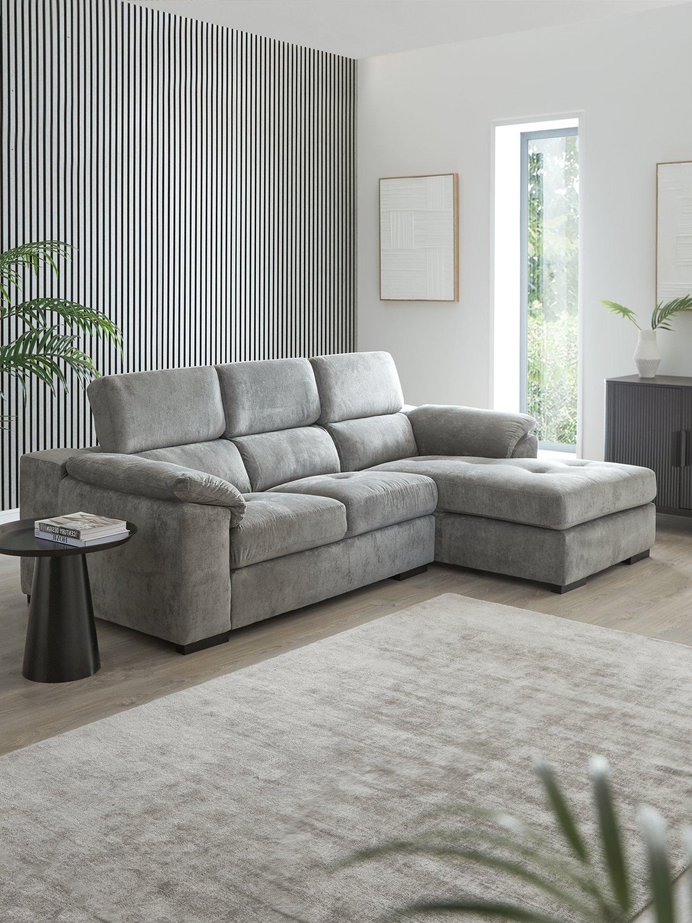 The Very Collection Brady Right Hand 3 Seater Fabric Chaise Sofa - Grey/Walnut - FSC Certified