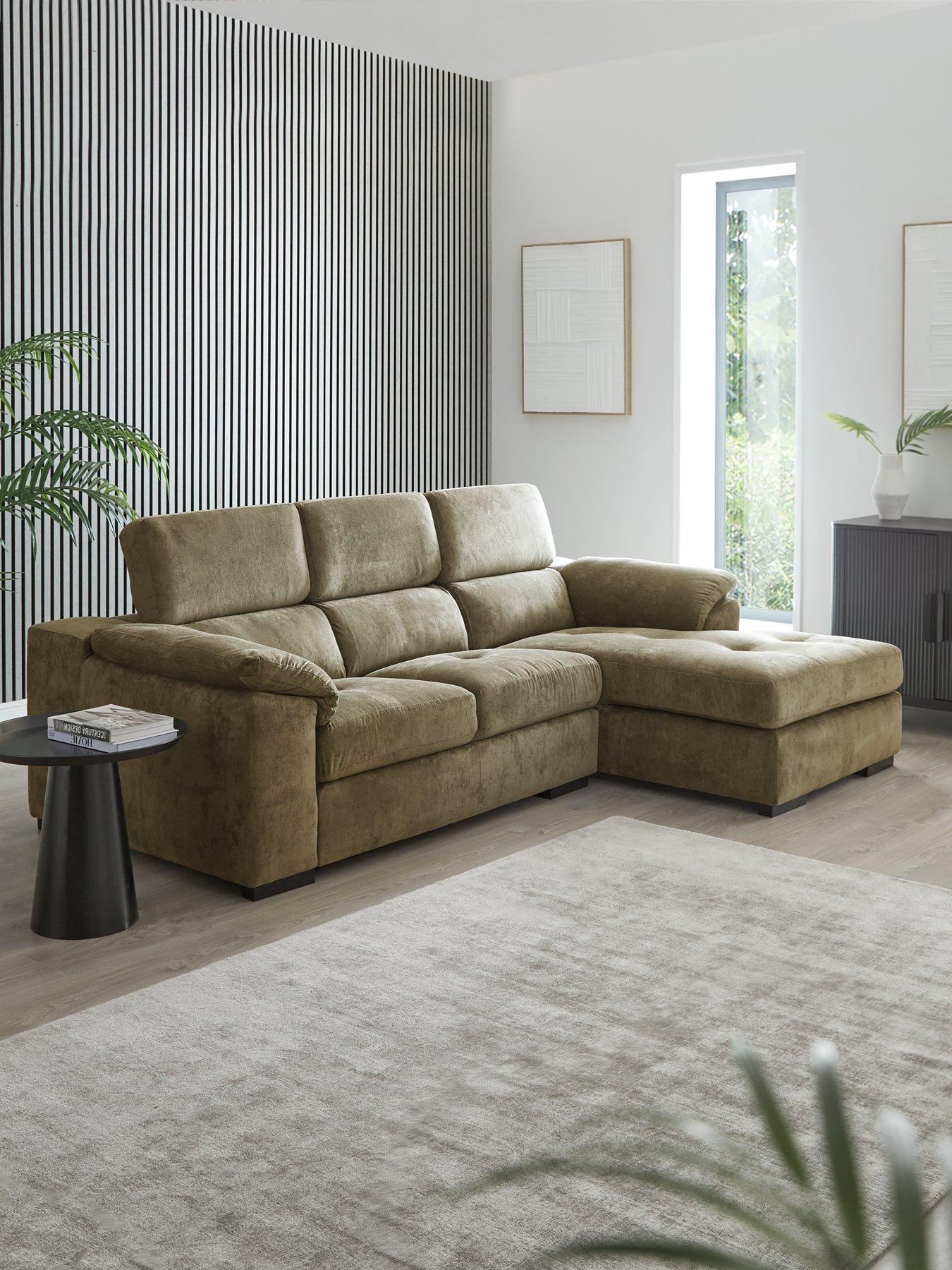 The Very Collection Brady Right Hand 3 Seater Fabric Chaise Sofa - Grey/Walnut - FSC Certified