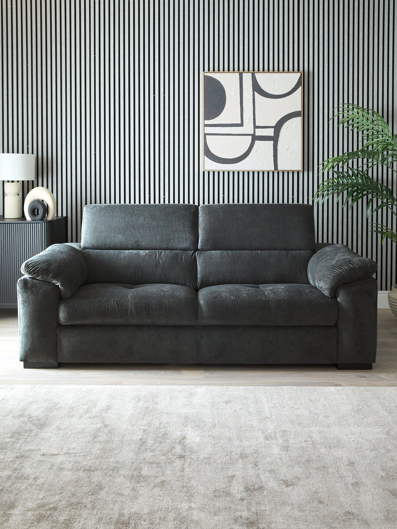 The Very Collection Brady 3 Seater Fabric Sofa - Grey/Walnut - FSC Certified