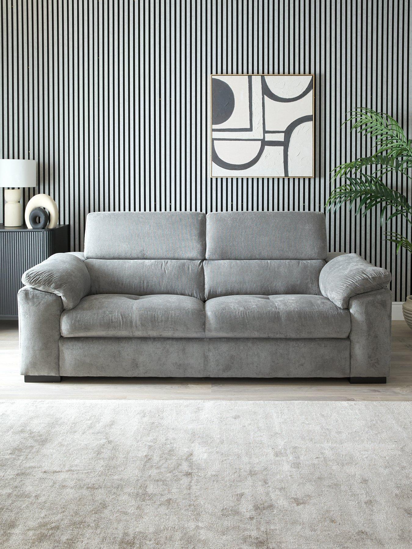Very Home Brady 3 Seater Fabric Sofa - Grey/Walnut - FSC Certified
