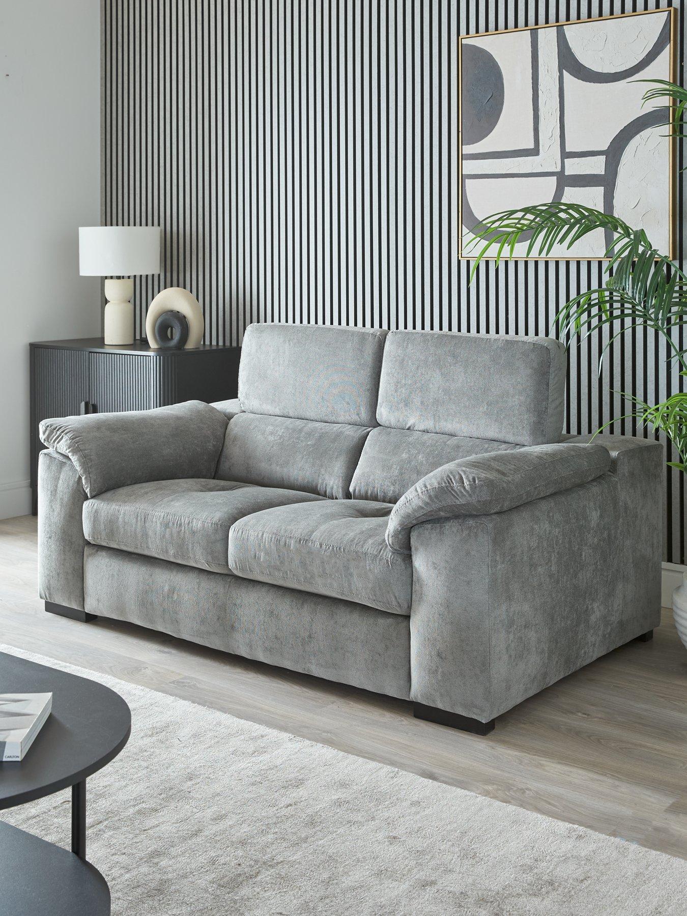 Very Home Brady 2 Seater Fabric Sofa - Grey/Walnut - FSC Certified