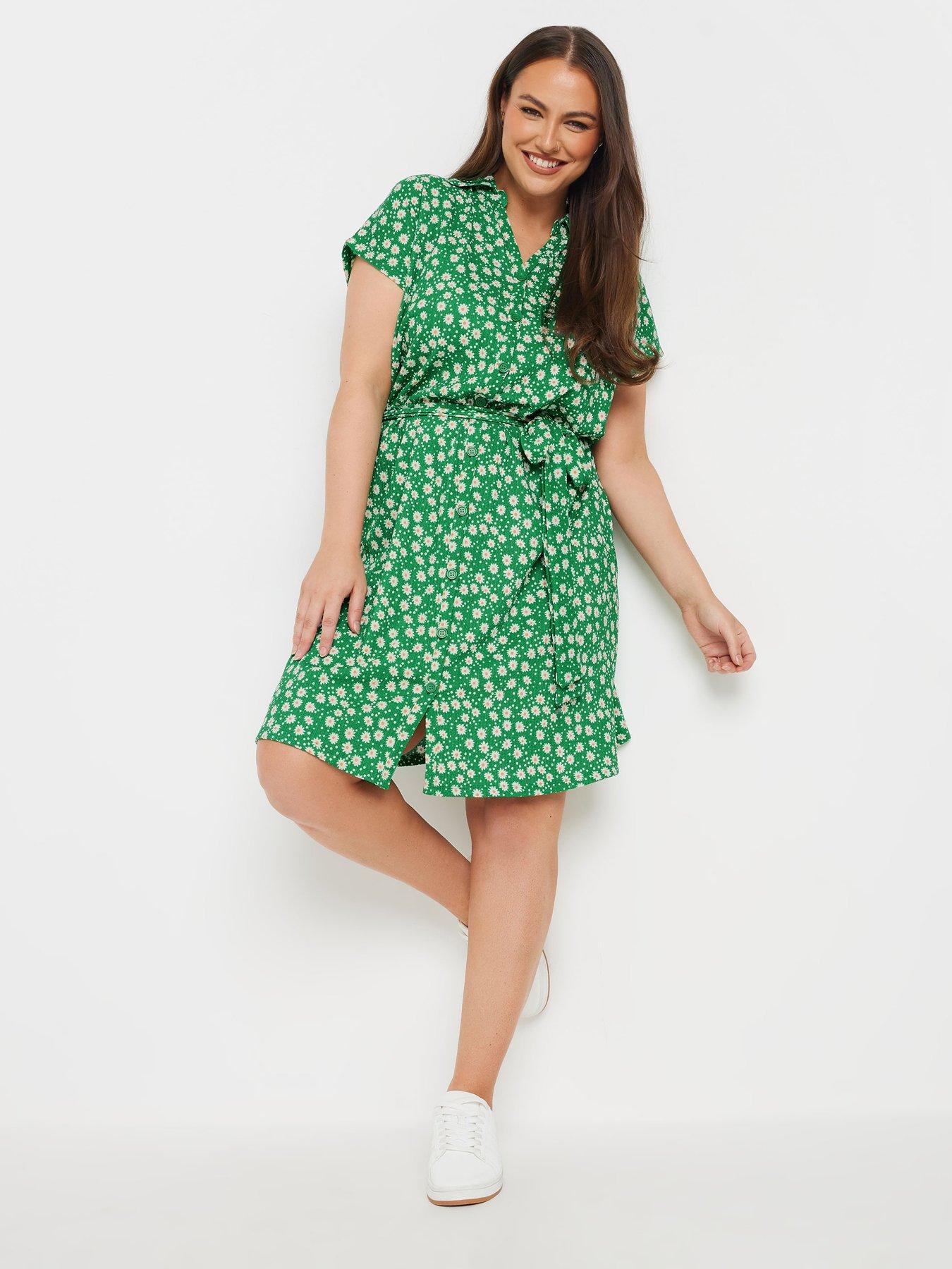 undefined Curve Ditsy Floral Print Structured Dress - Green