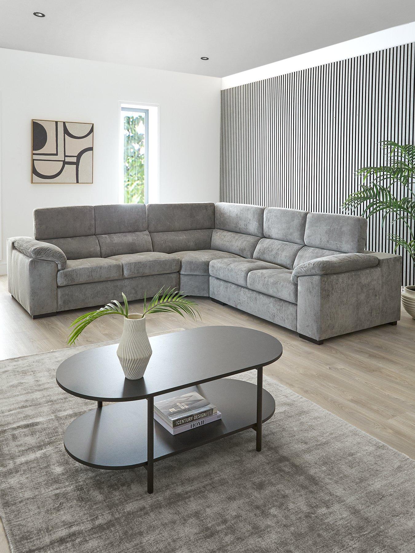 Very Home Brady Fabric Corner Group Sofa - Grey/Walnut - FSC Certified