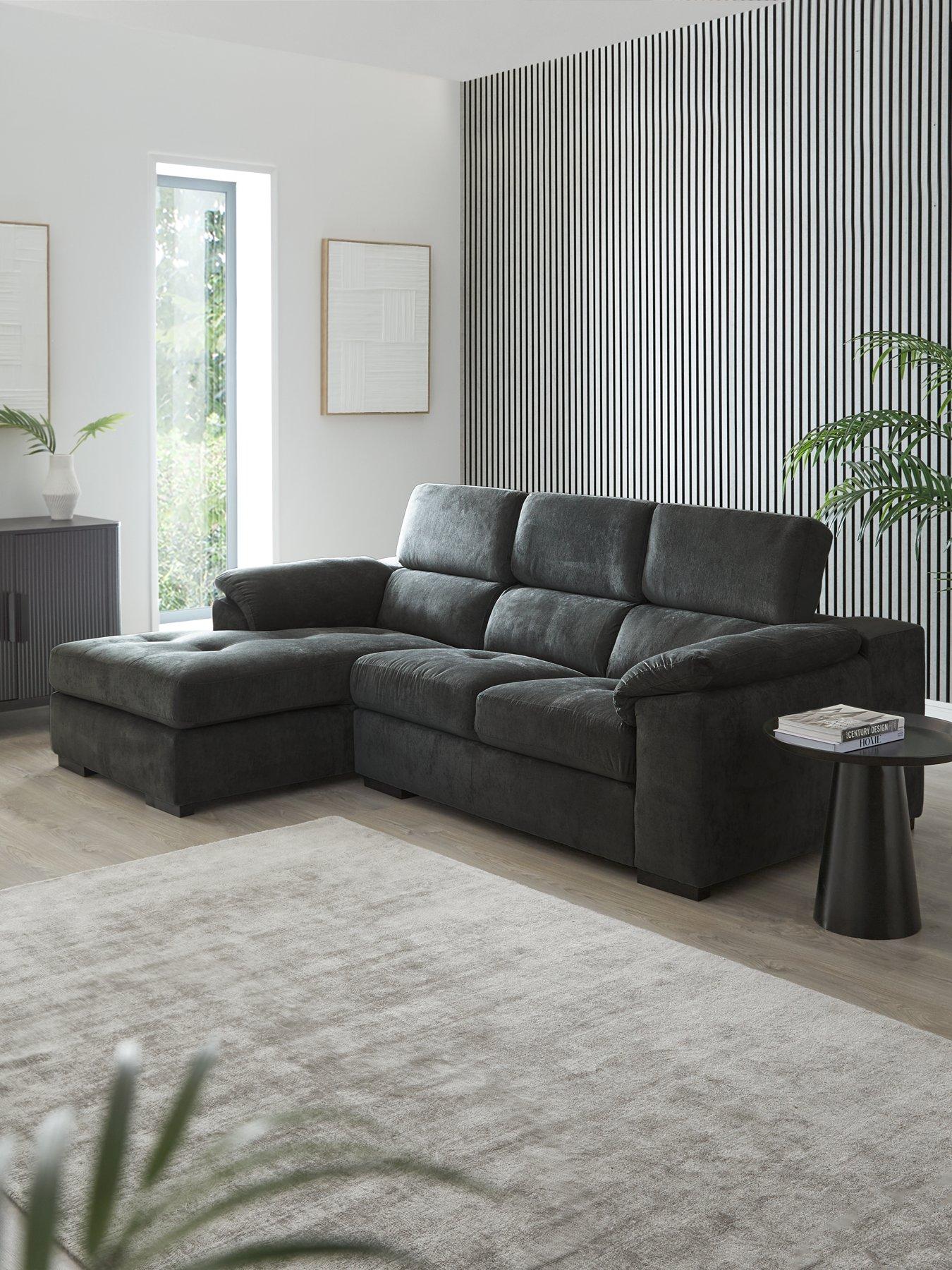 The Very Collection Brady left Hand 3 Seater Fabric Chaise Sofa - Grey/Walnut - FSC Certified