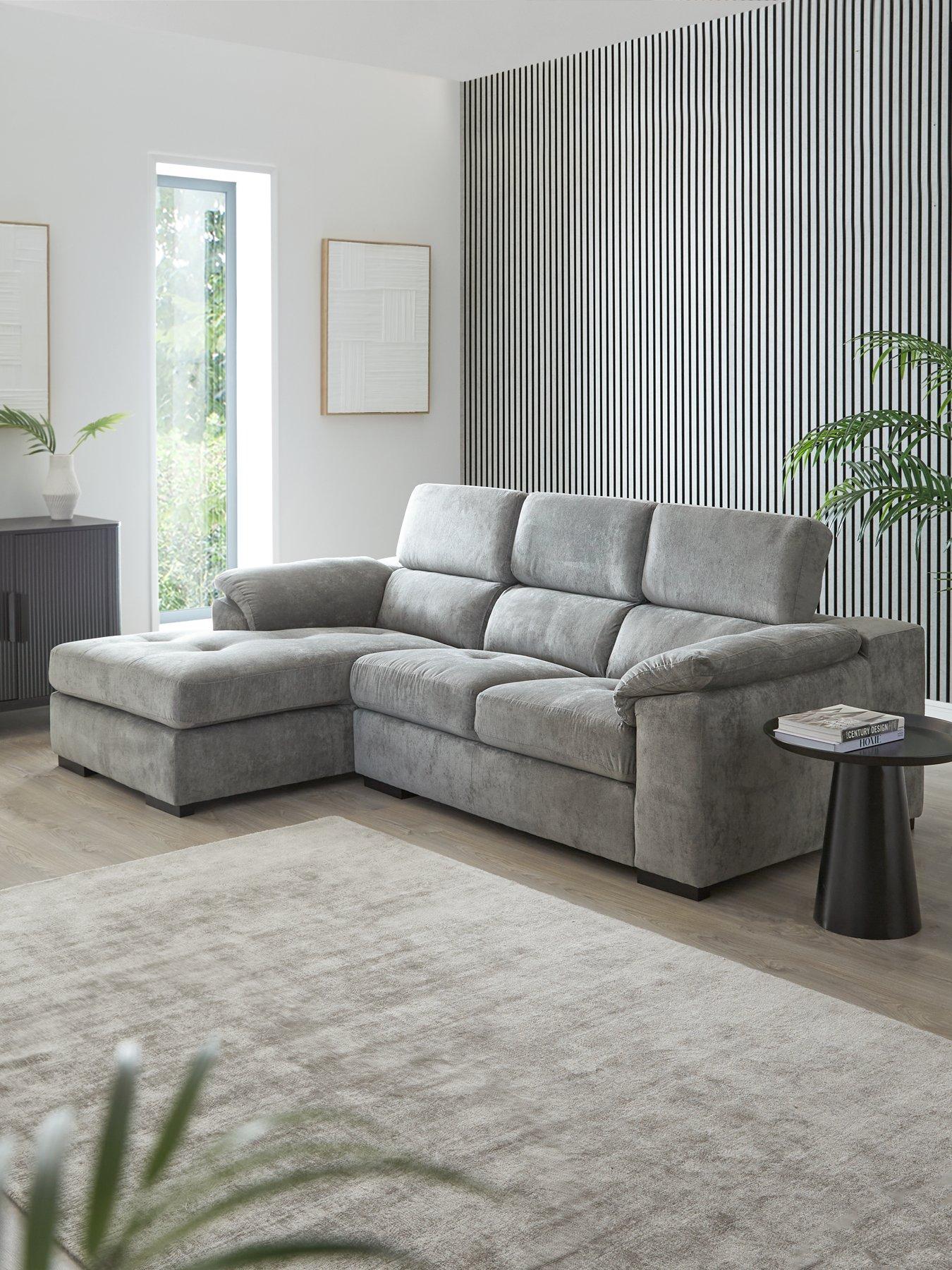 The Very Collection Brady left Hand 3 Seater Fabric Chaise Sofa - Grey/Walnut - FSC Certified