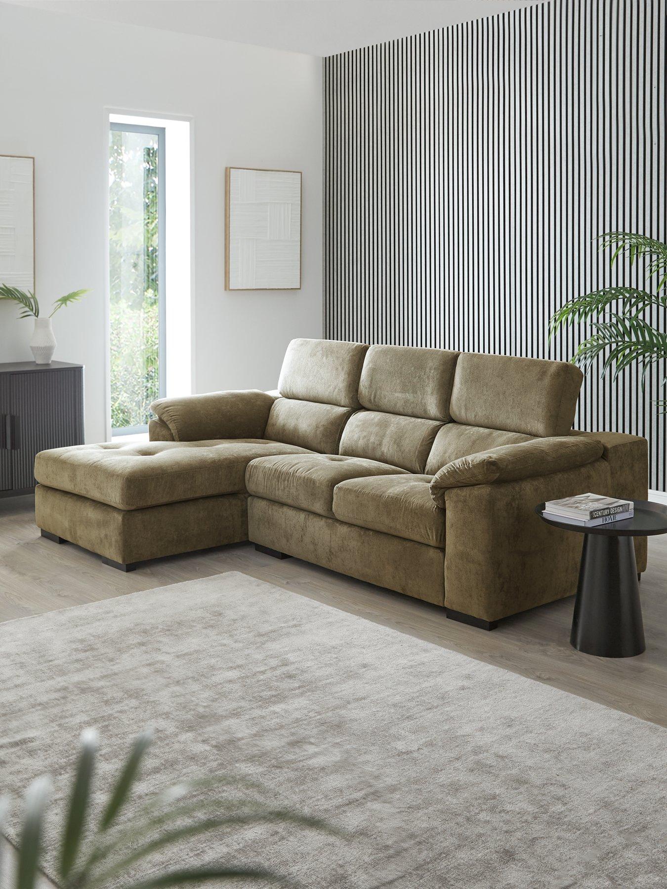 The Very Collection Brady left Hand 3 Seater Fabric Chaise Sofa - Grey/Walnut - FSC Certified
