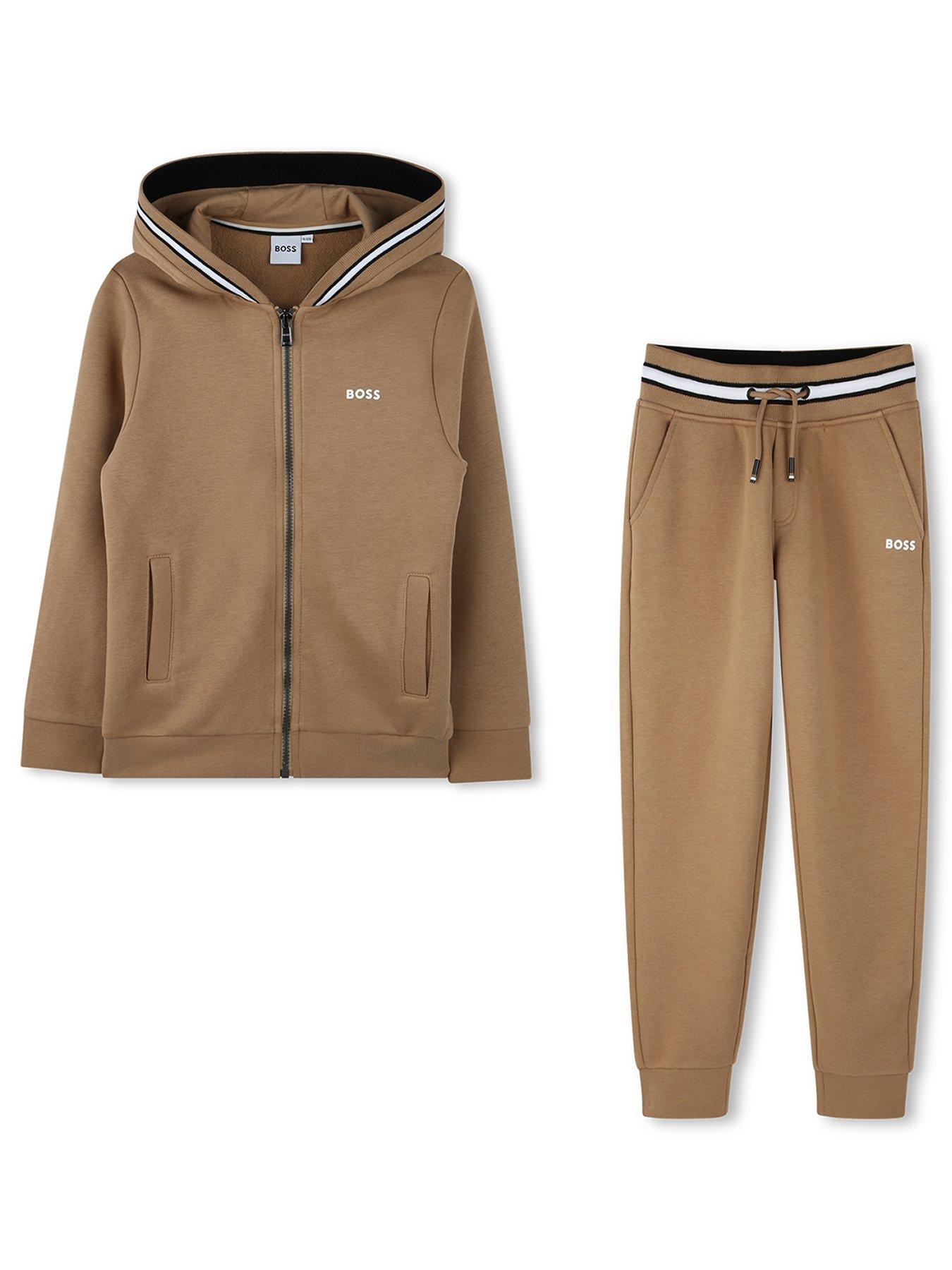 undefined Boys Zip Thru Sweat And Jog Set - Beige