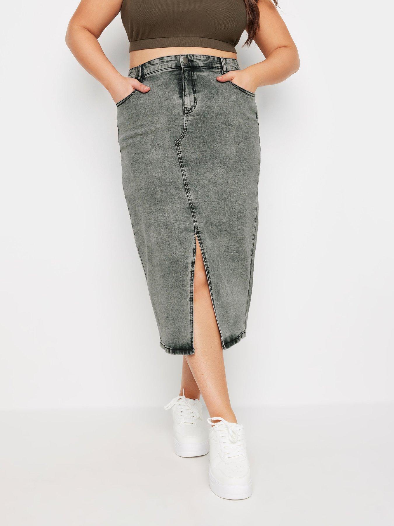 undefined Curve Midi Stretch Denim Skirt