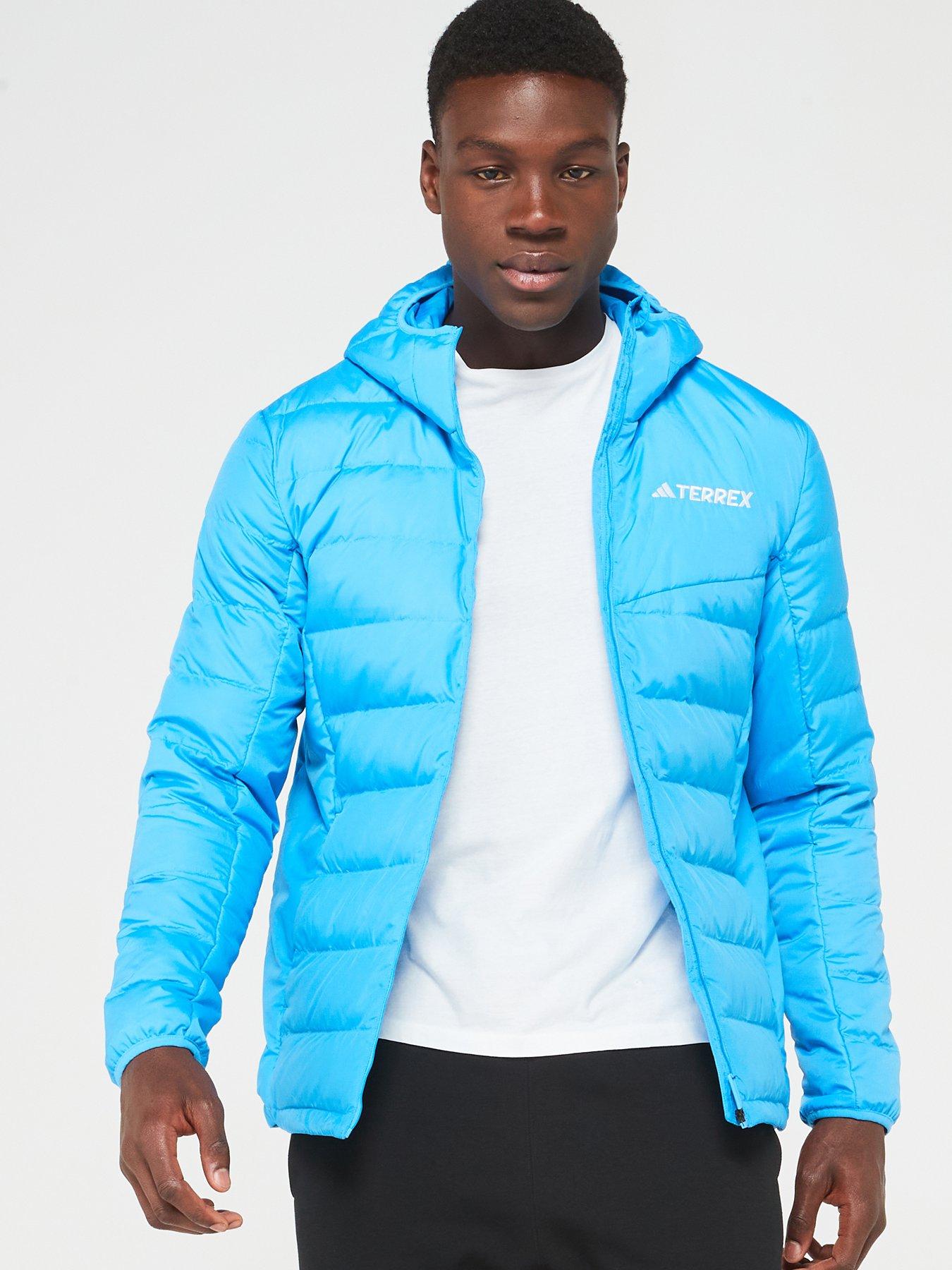 adidas Terrex Mens Mountain Down Hoooded Jacket -blue