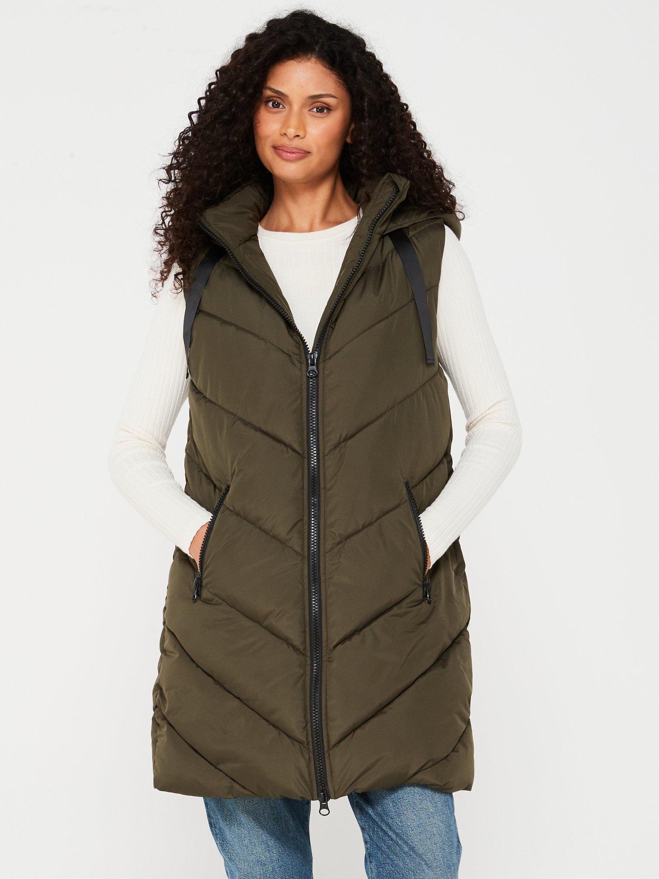 JDY Padded Hooded Longline Gilet - Green