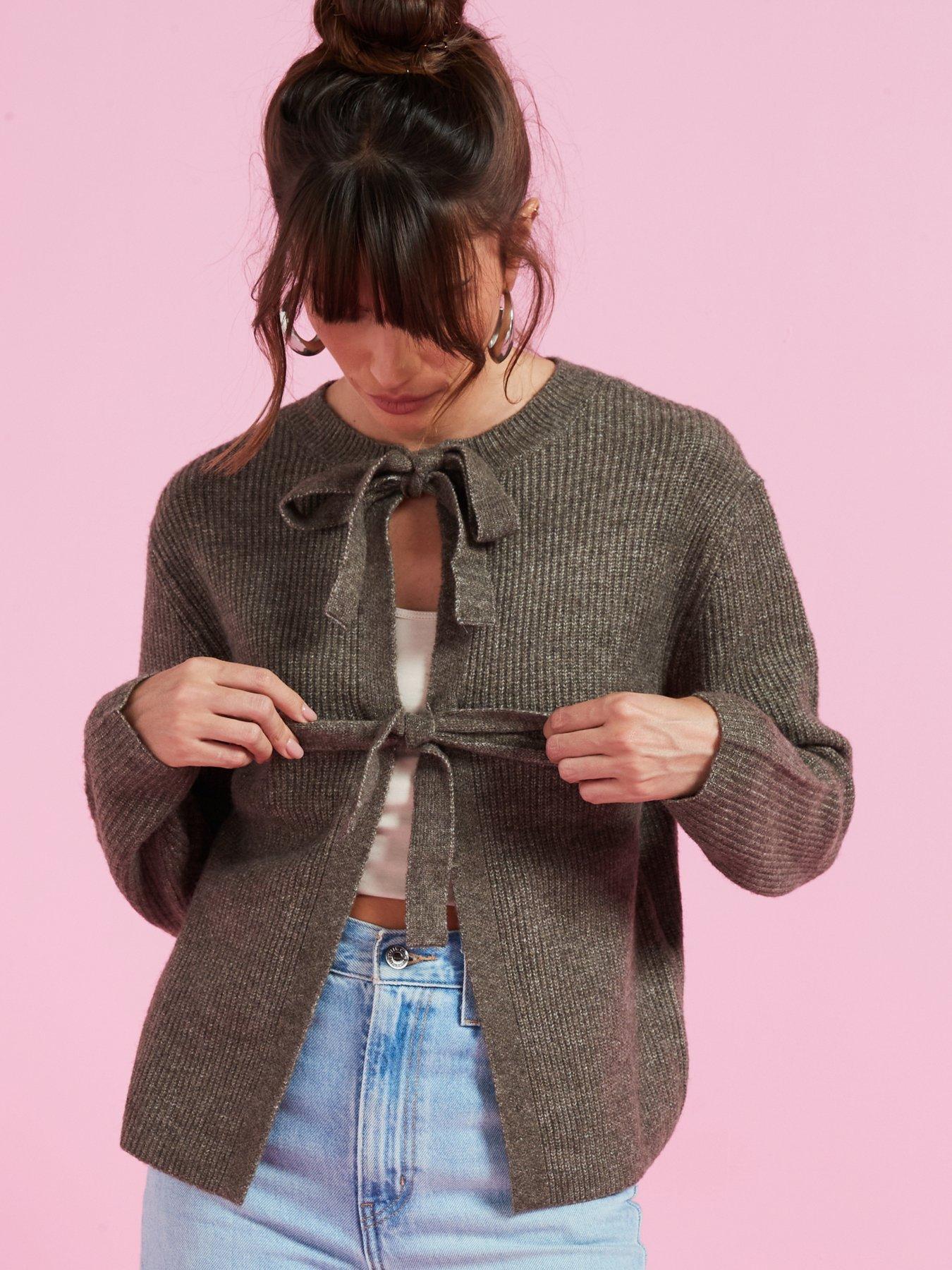 Image 4 of 6 of PIECES Reversible Tie Knitted Jumper - Brown