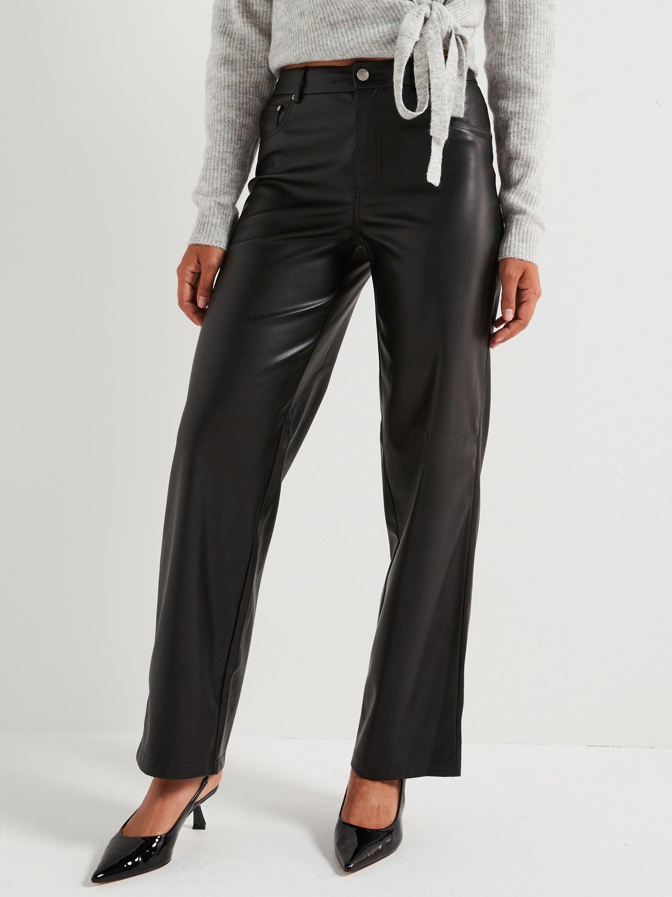 undefined Straight Leg Faux Leather Trouser - Black