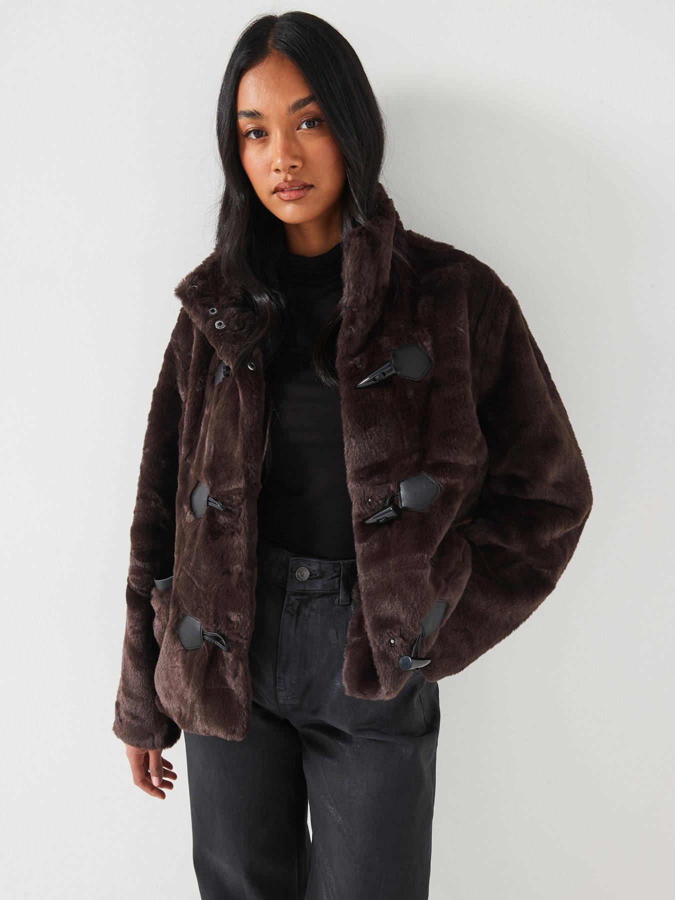 undefined Faux Fur Toggle Jacket - Brown