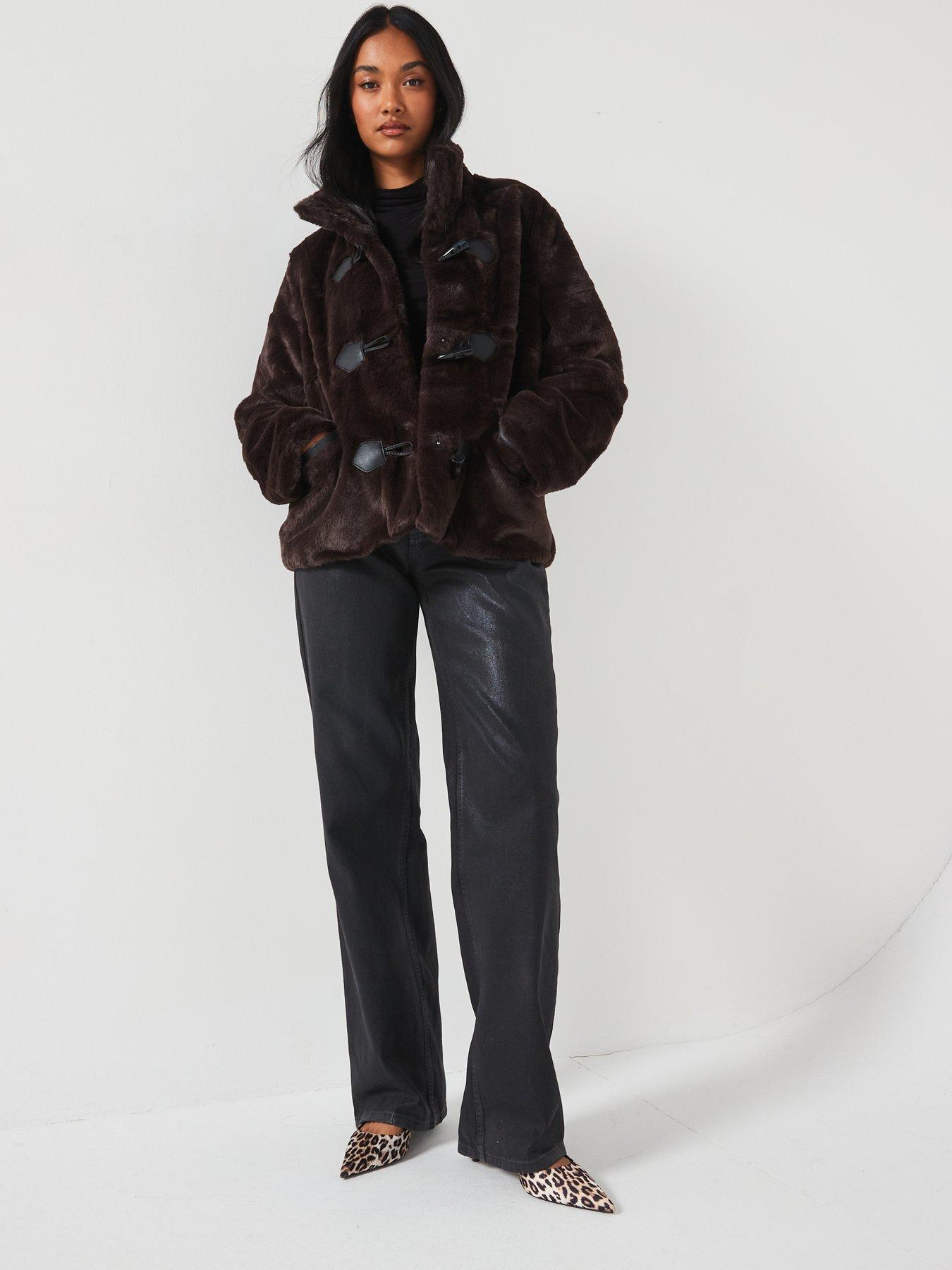  image of vero-moda-faux-fur-toggle-jacket-brown