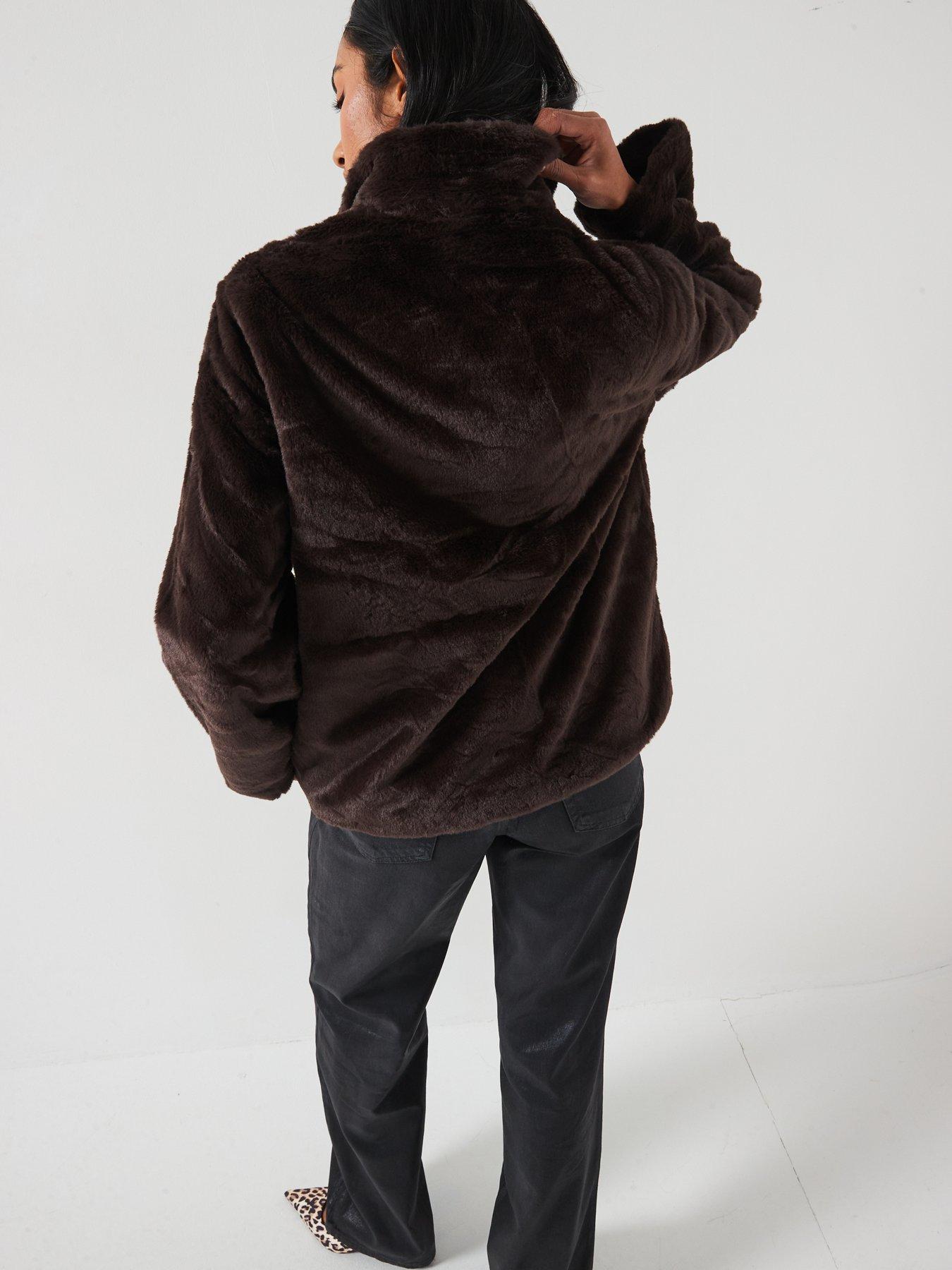 image of vero-moda-faux-fur-toggle-jacket-brown