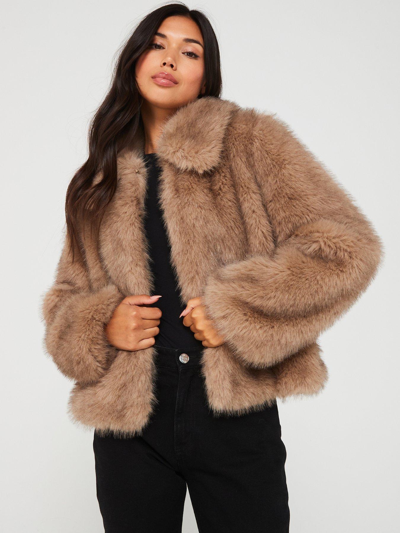 Vero Moda Short Faux Fur Jacket - Beige | Littlewoods
