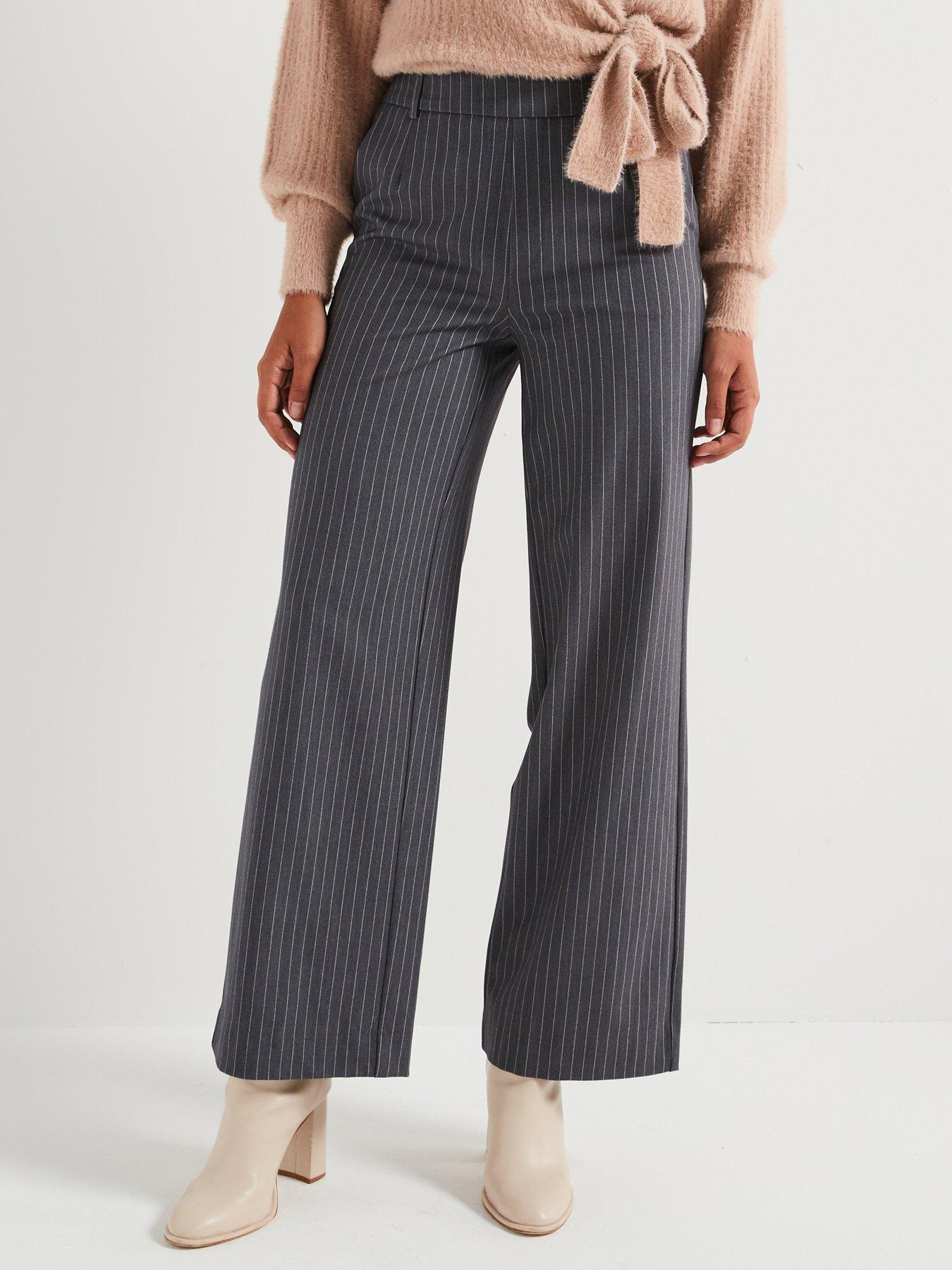  image of vila-pin-stripe-high-waist-wide-leg-pant-grey
