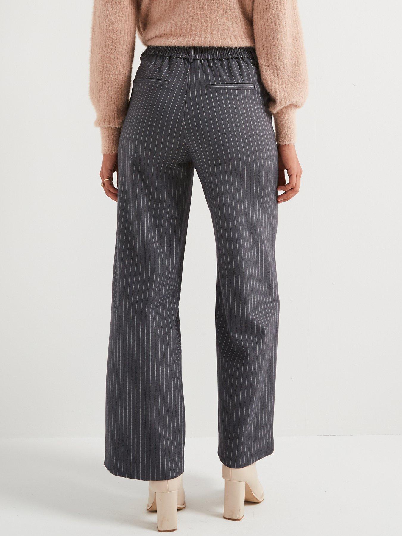  image of vila-pin-stripe-high-waist-wide-leg-pant-grey
