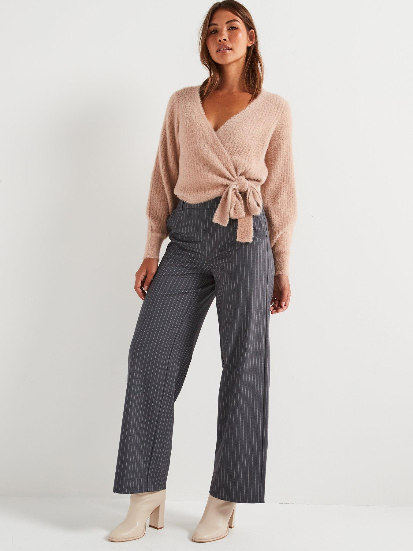  image of vila-pin-stripe-high-waist-wide-leg-pant-grey