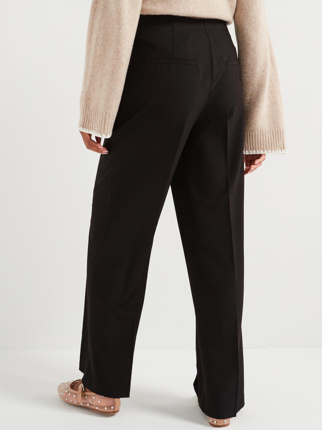  image of vila-button-detail-high-waist-trousers-black