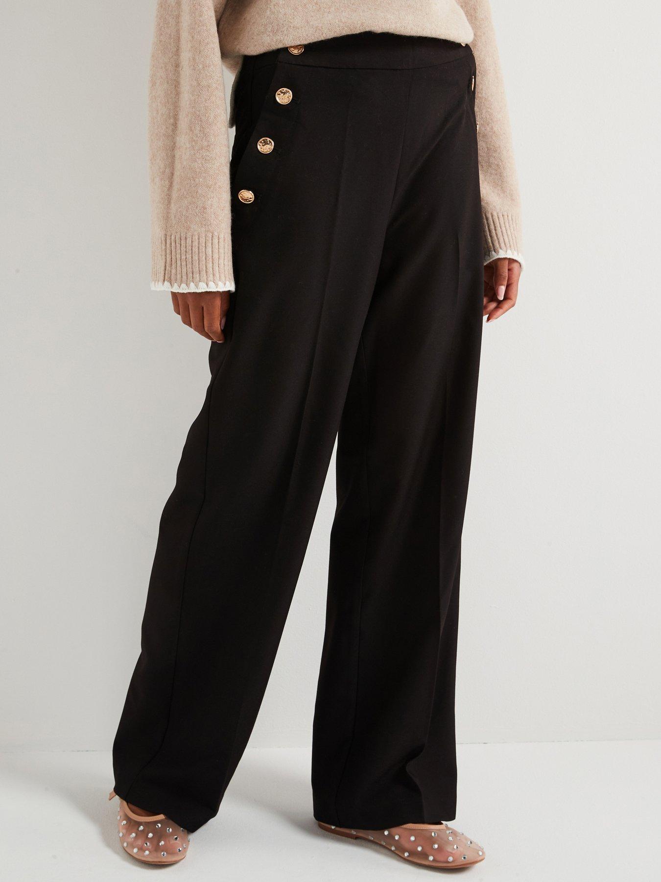  image of vila-button-detail-high-waist-trousers-black
