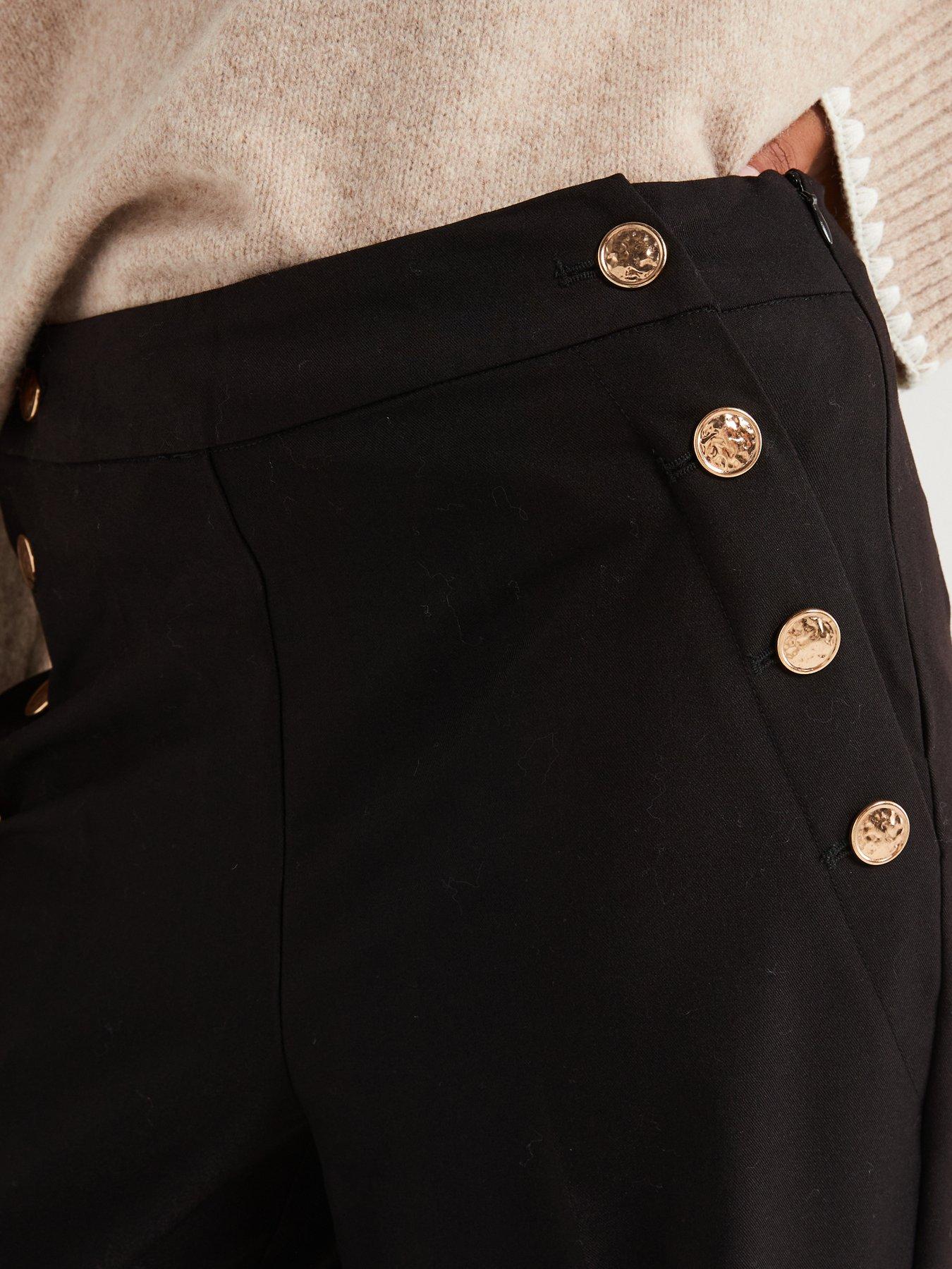  image of vila-button-detail-high-waist-trousers-black
