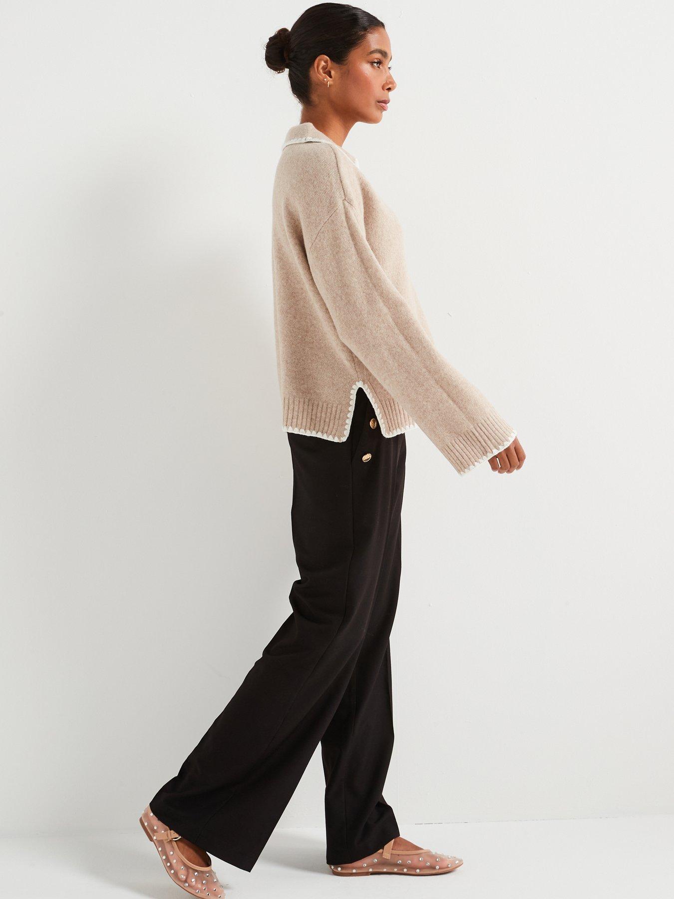  image of vila-button-detail-high-waist-trousers-black
