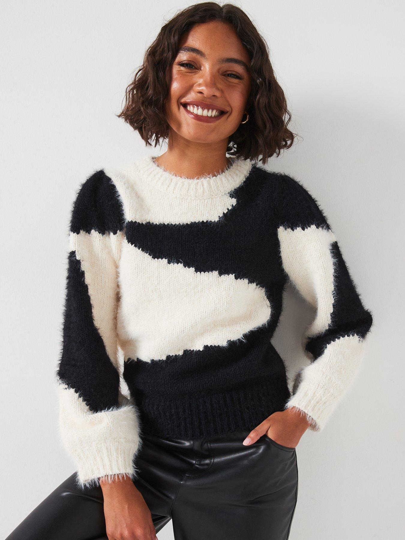 undefined Knitted Long Sleeve Jumper - Black/Cream