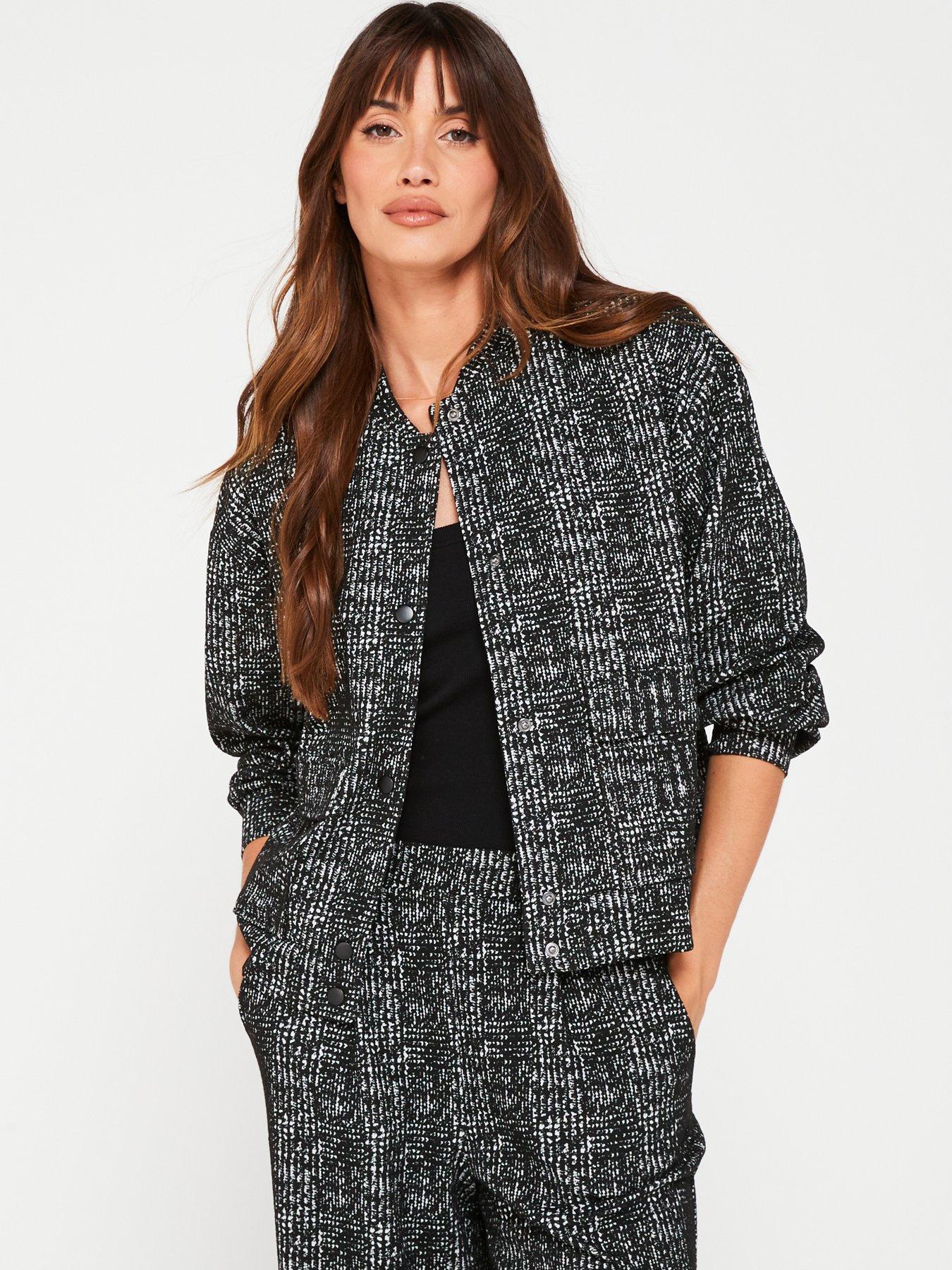 undefined Check Bomber Jacket - Black