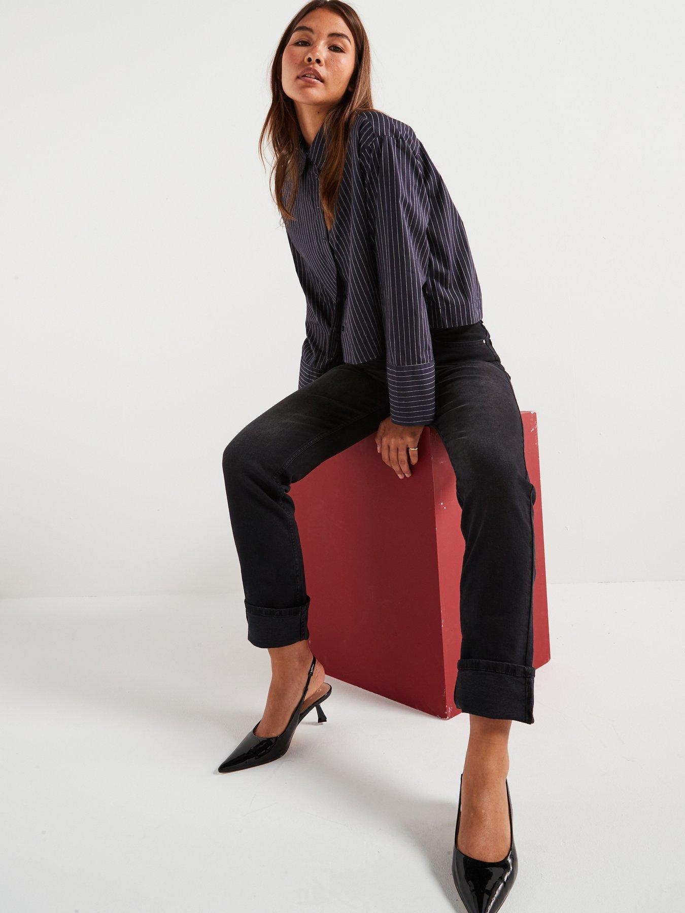 undefined Stripe Cropped Shirt - Navy