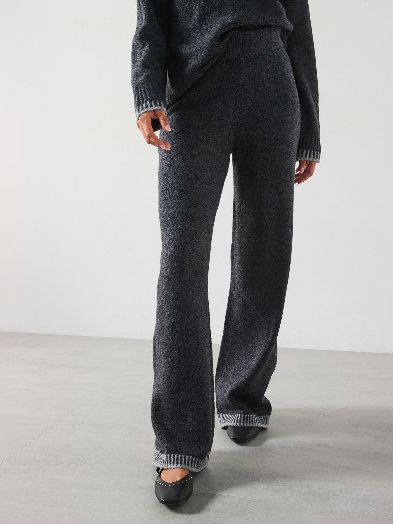 undefined Stitch Detail Knitted Trousers - Dark Grey
