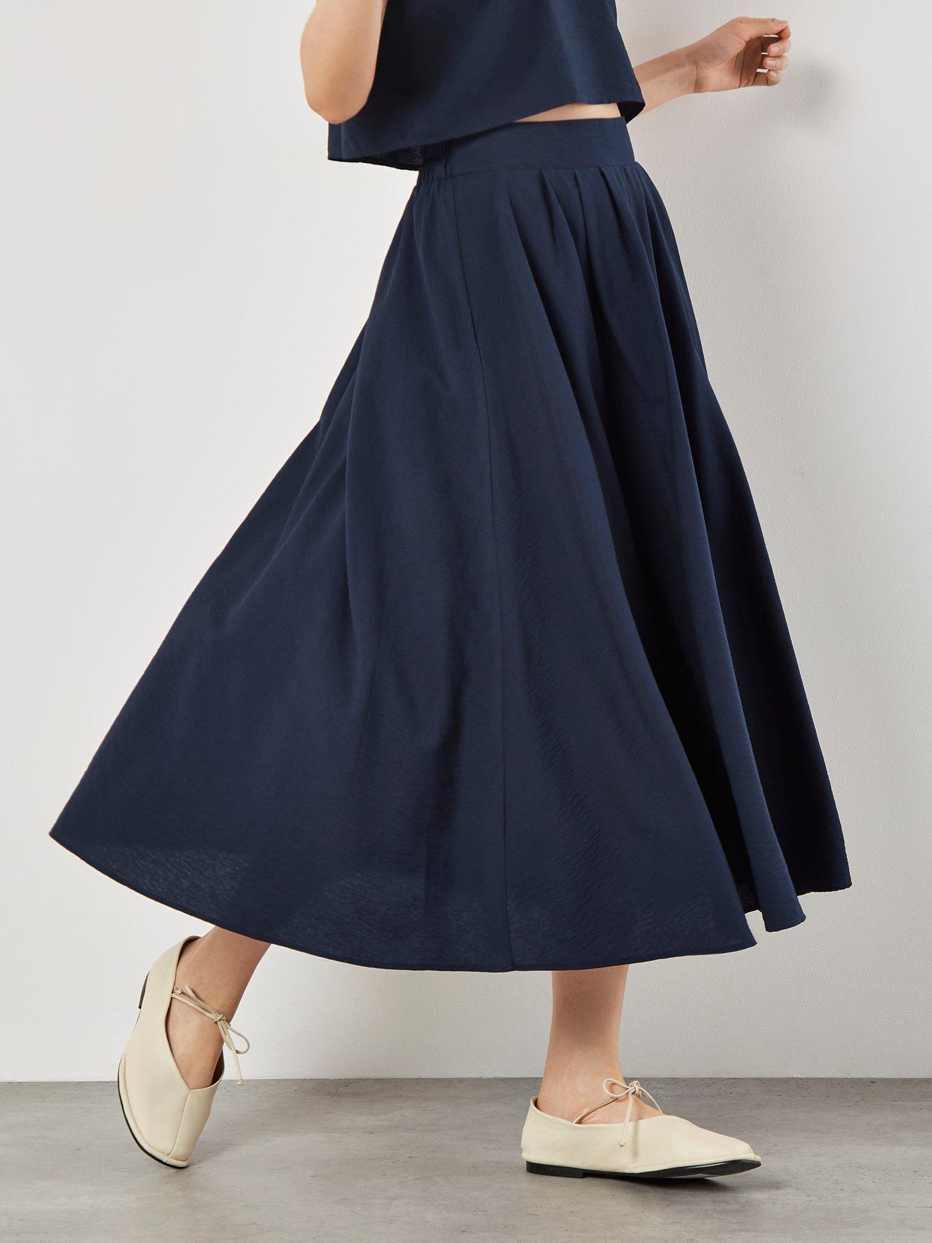 undefined Slub Pleat A-line Midi Skirt